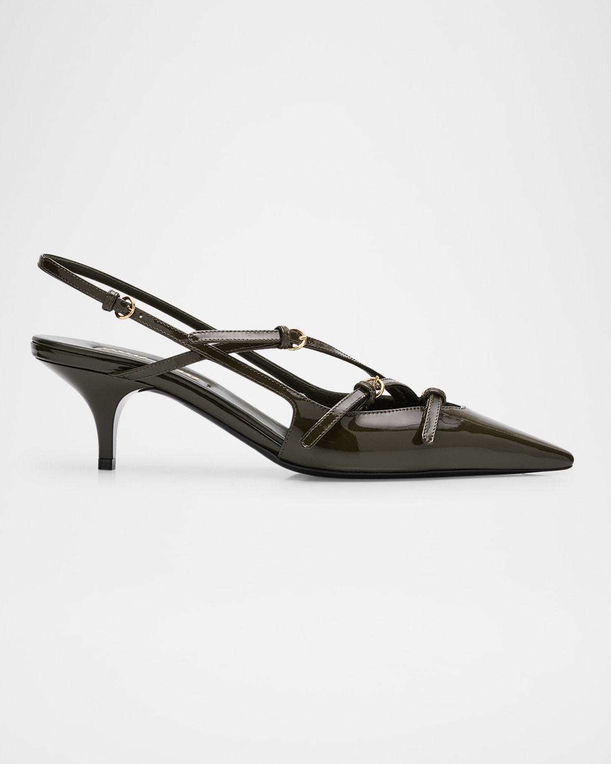 Miu Miu Patent Buckle-trio Slingback Pumps In Loden