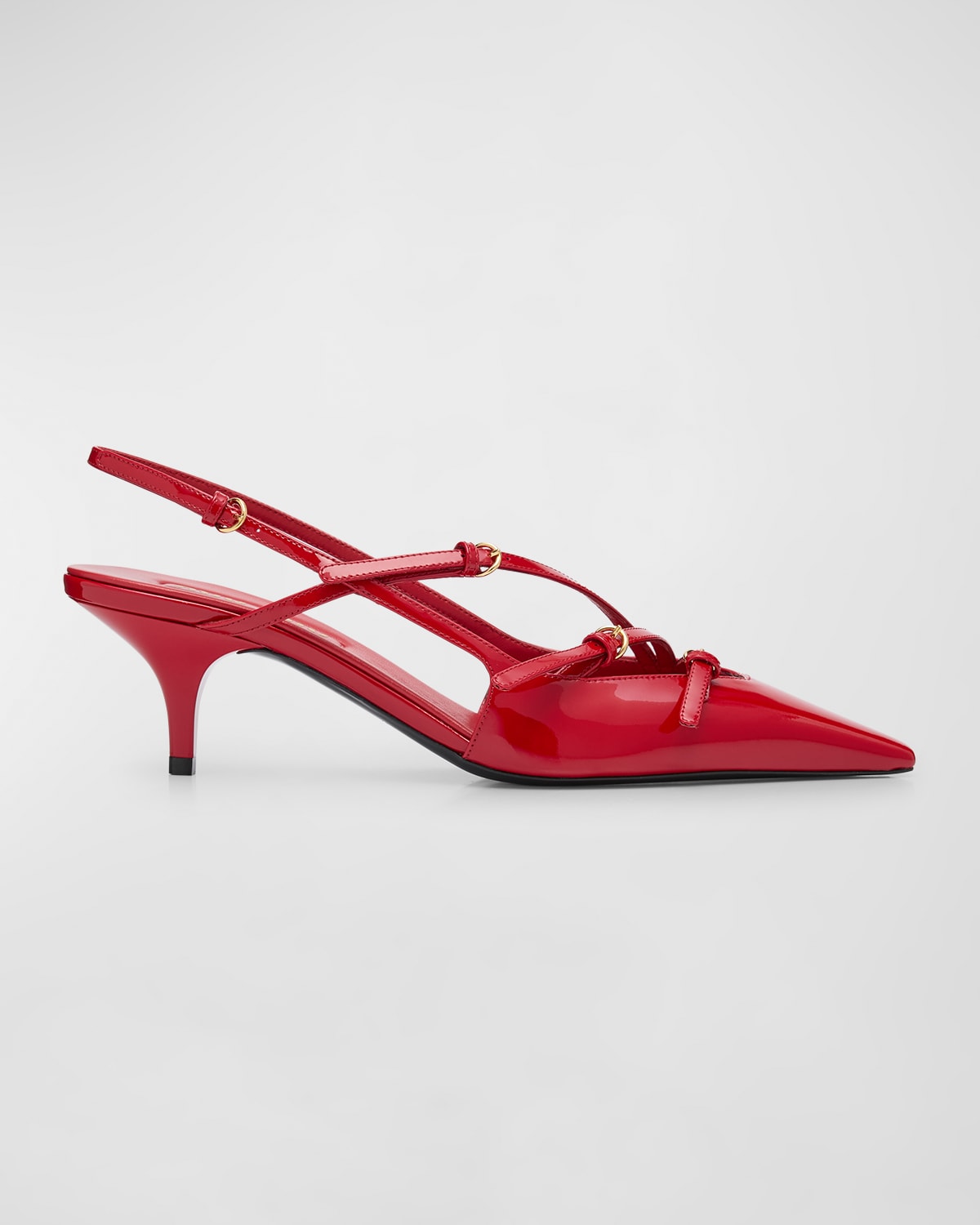Shop Miu Miu Patent Buckle-trio Slingback Pumps In Rosso