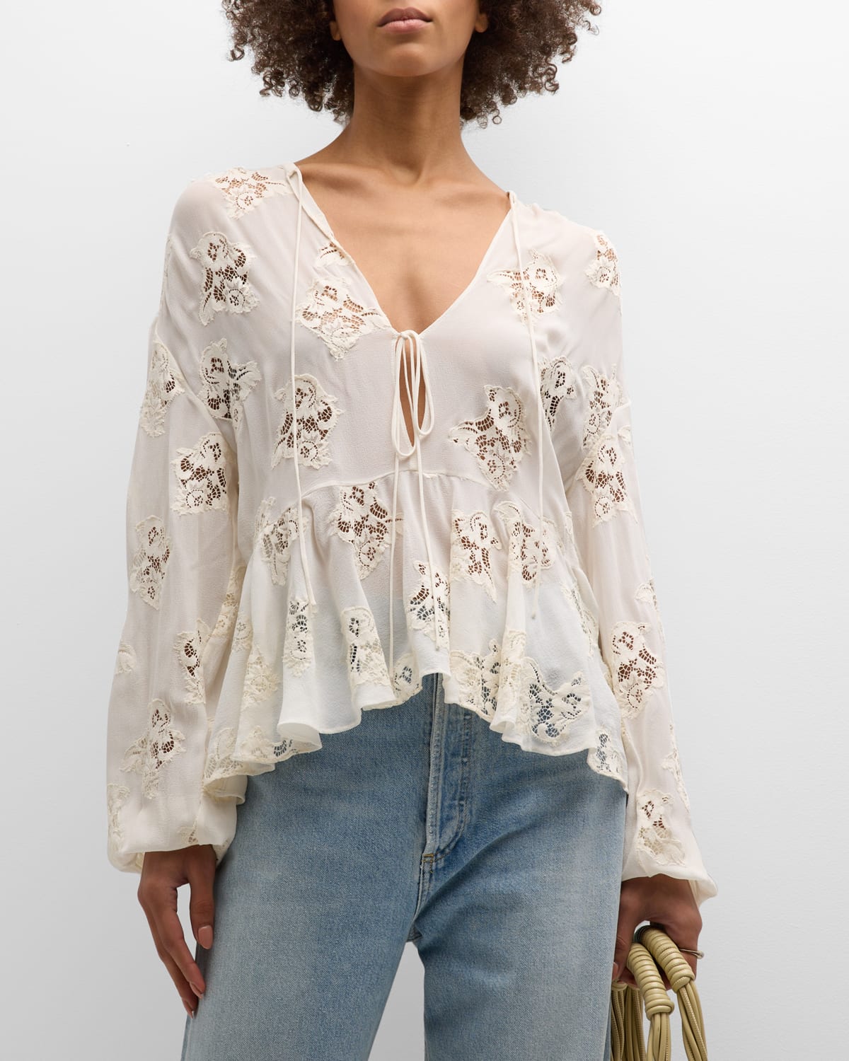 Iro Lalia Lace V-neck Peplum Blouse In Ecru