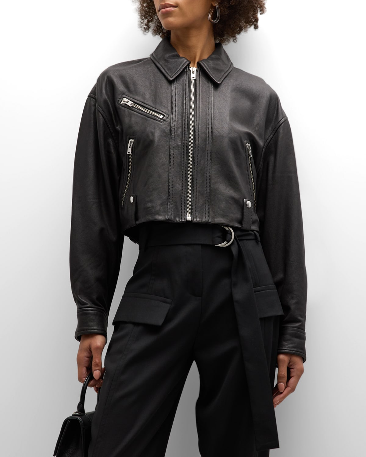 Iro Albane Cropped Leather Jacket In Black