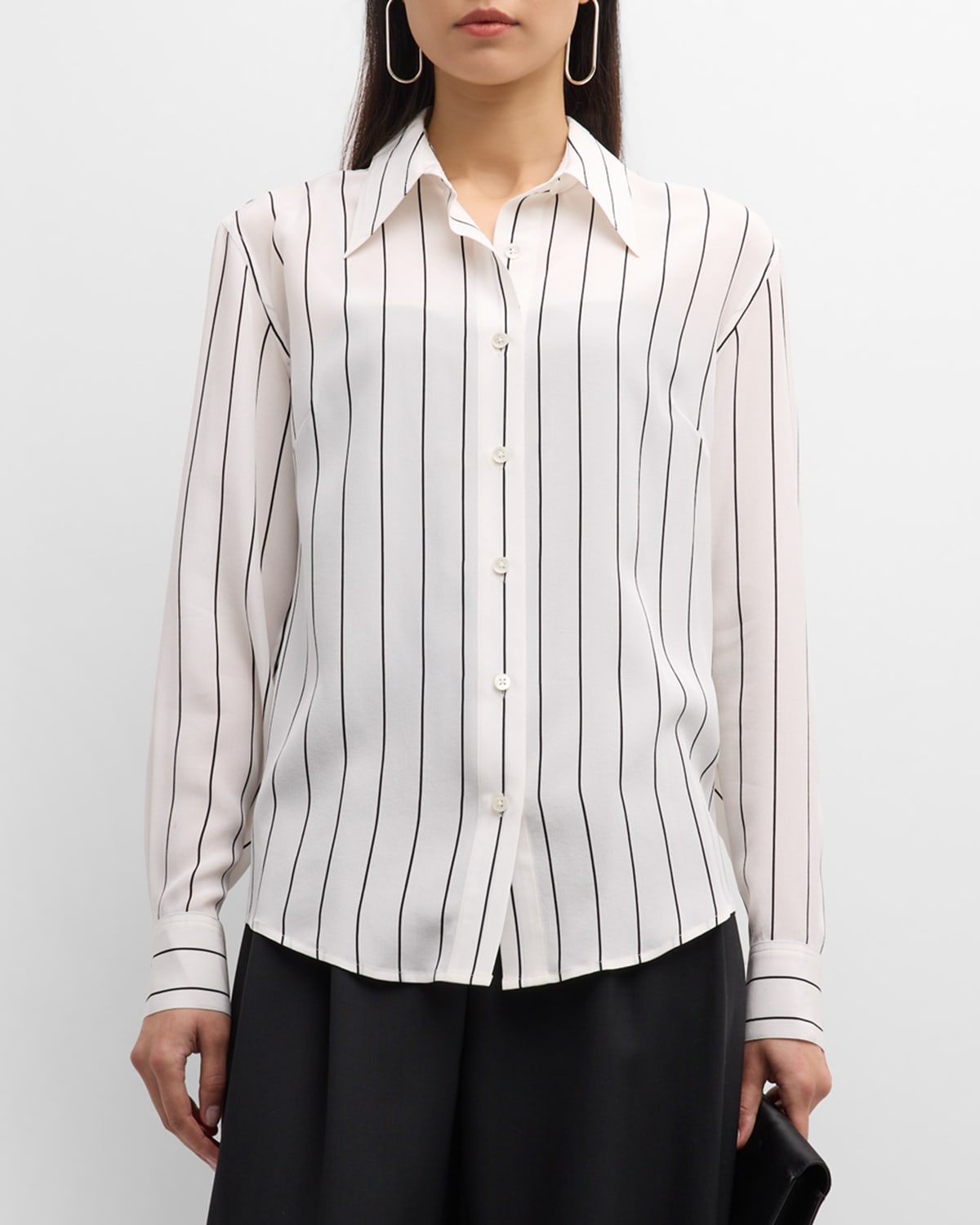 Salon 1884 Emanuelle Striped Collared Silk Shirt In Cream Pinstripe