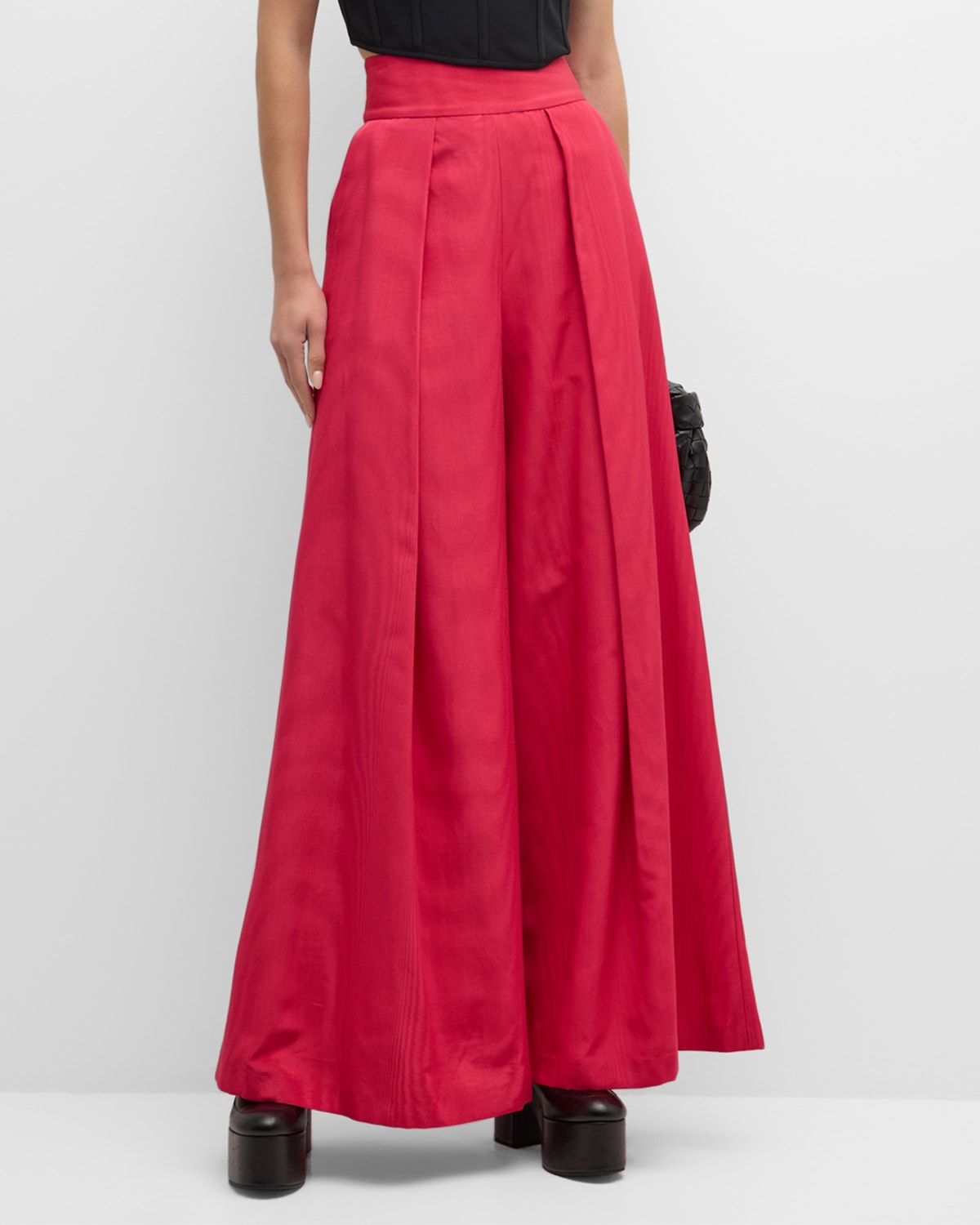 Pleated Trapeze Wide-Leg Trousers