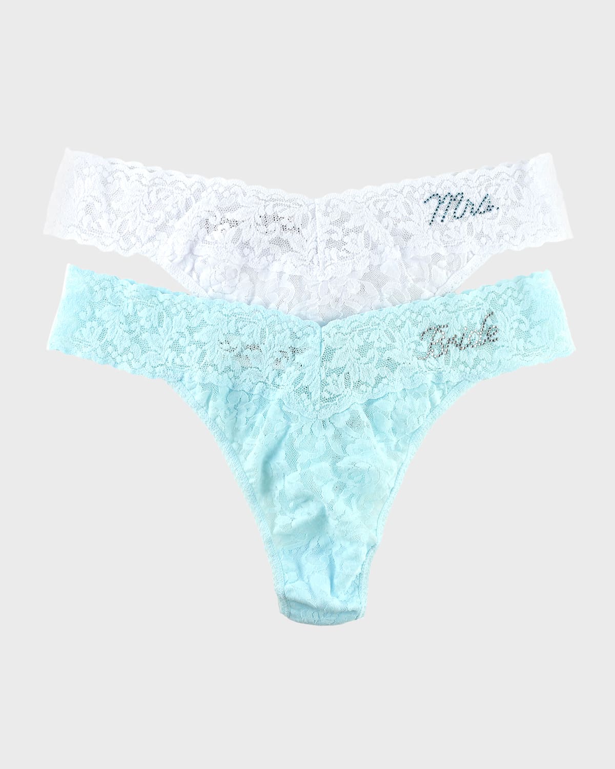 Hanky Panky Bride & Mrs. Original-rise Lace Thong Gift Set In Celeste/white