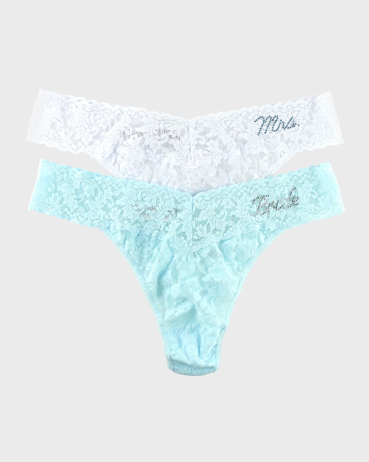 Shop Hanky Panky Bride & Mrs. Original-rise Lace Thong Gift Set In Celeste/white