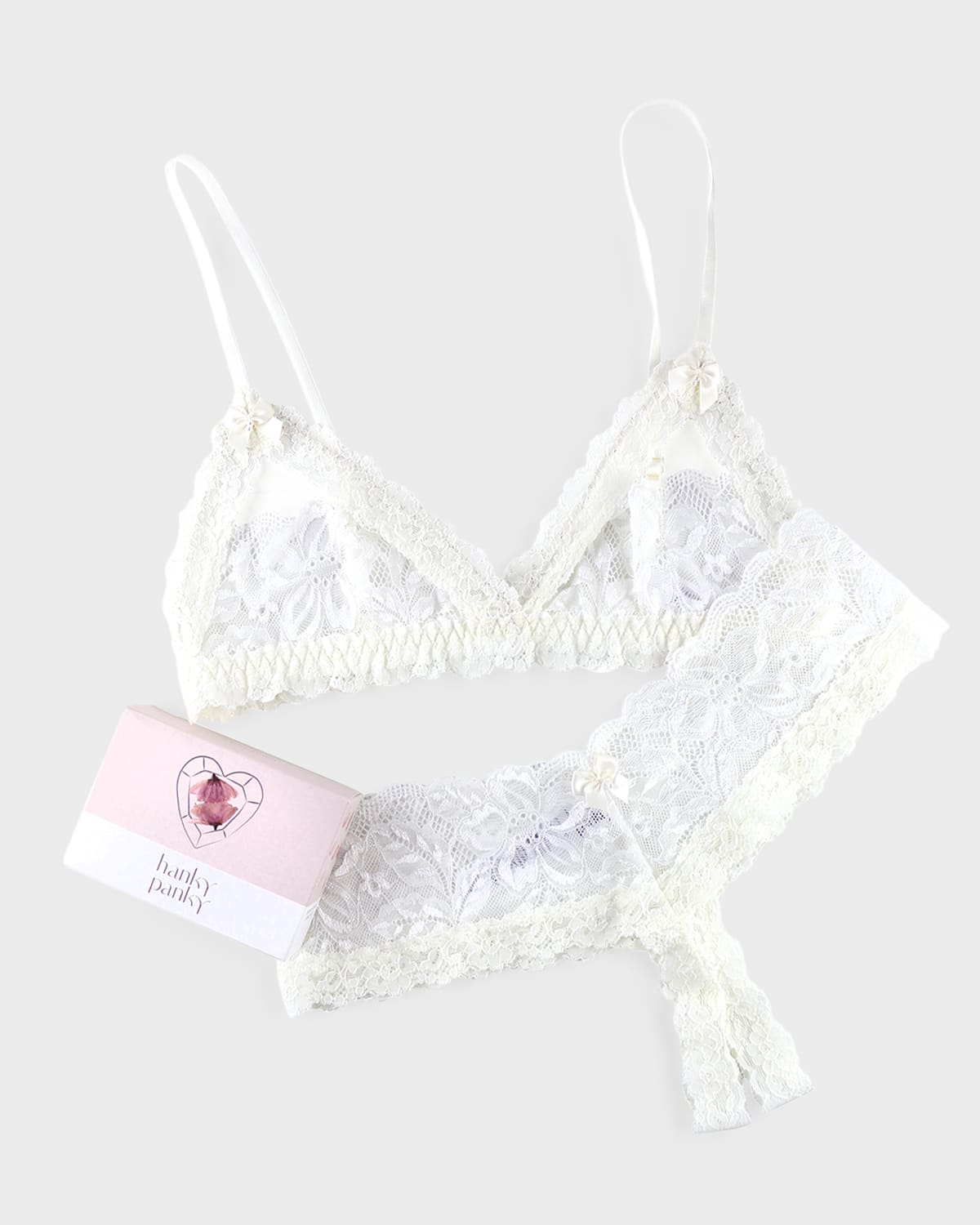 Shop Hanky Panky Honeymoon Lace Crotchless Thong And Bralette Set In Light Ivory