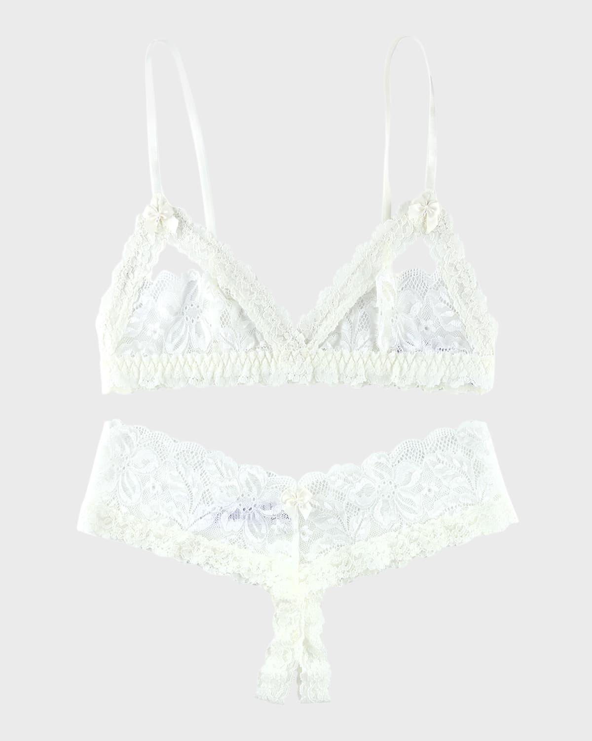 Shop Hanky Panky Honeymoon Lace Crotchless Thong And Bralette Set In Light Ivory