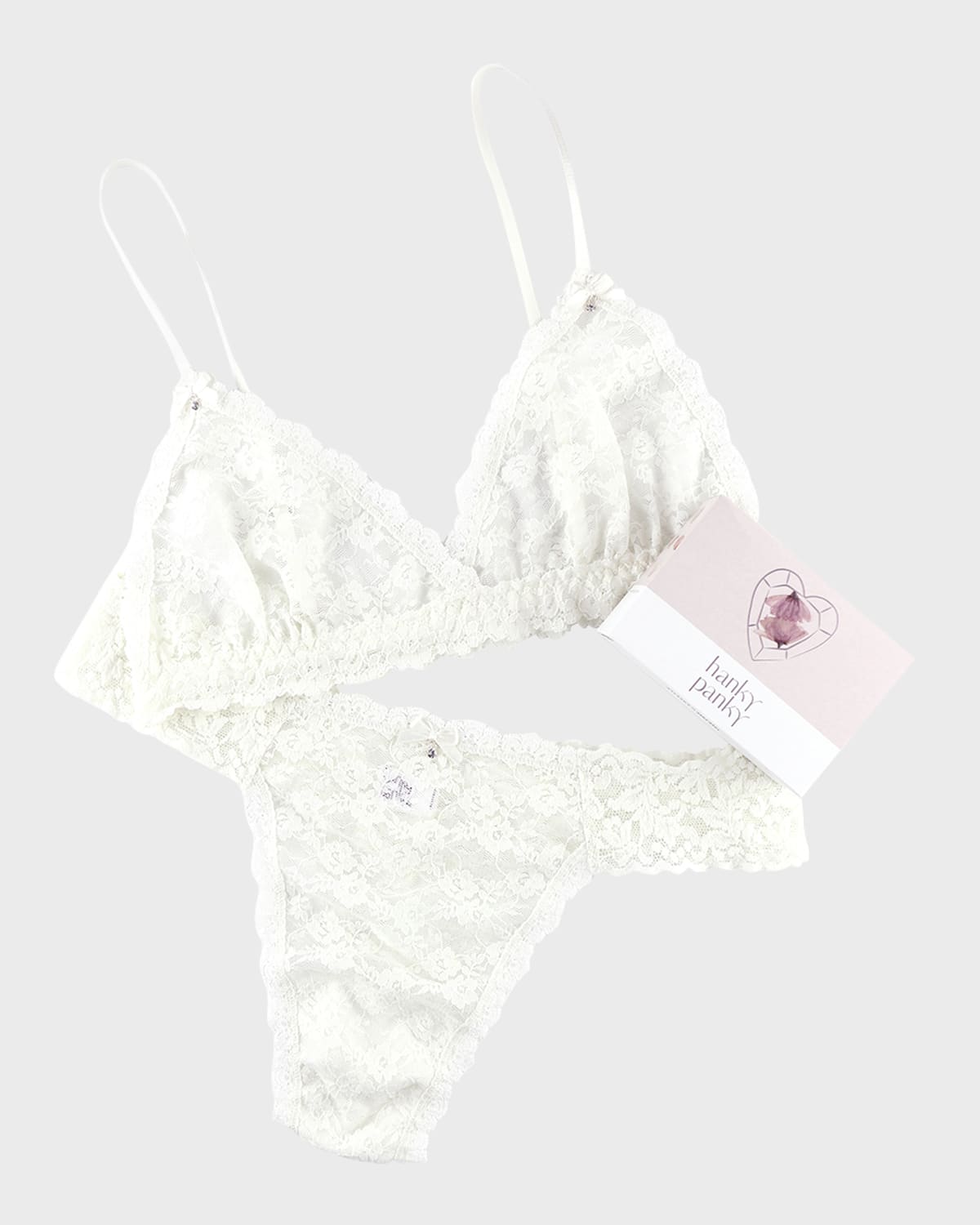 Hanky Panky Wedding Night Thong And Bralette Box Set In Light Ivory