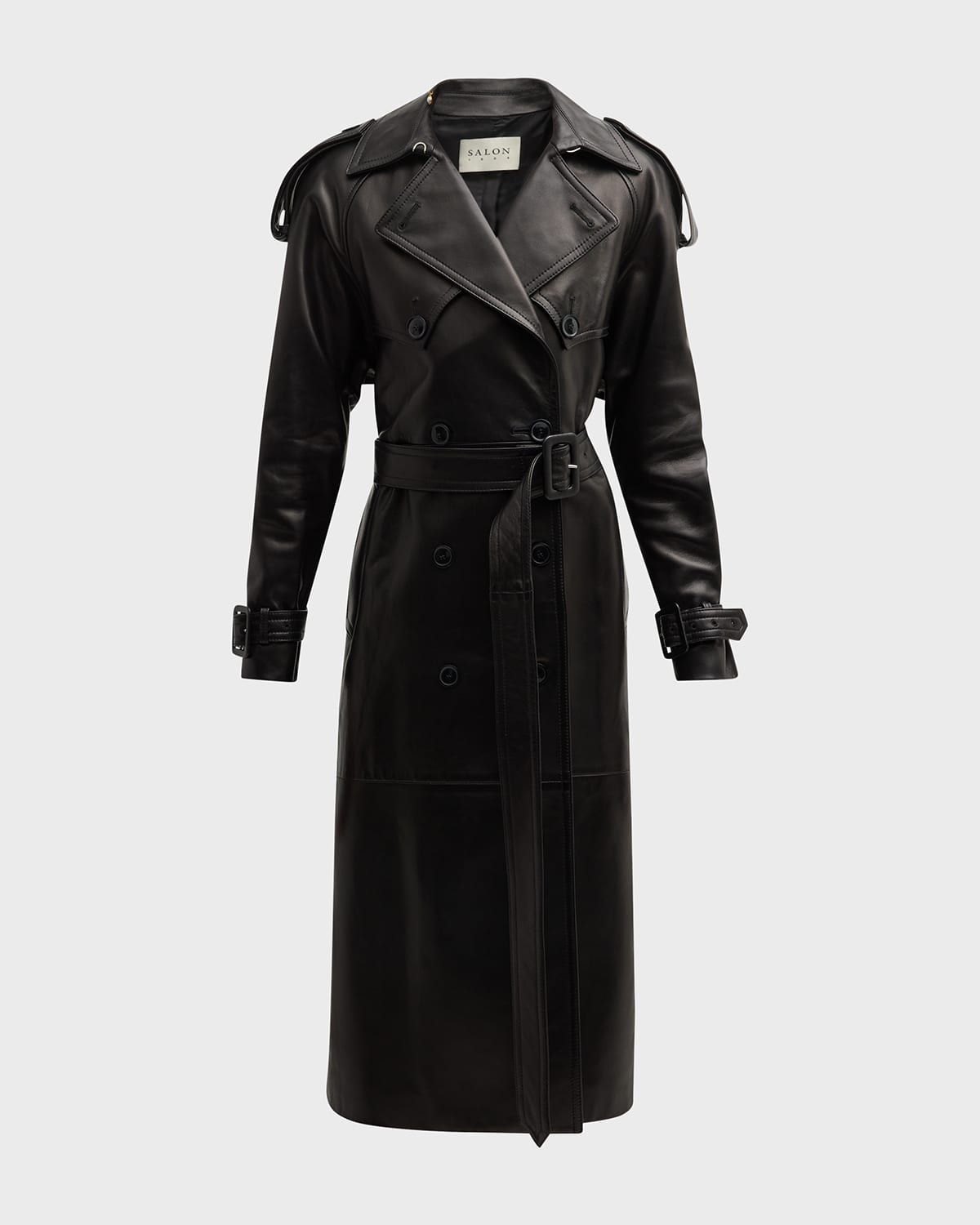 Filippa Belted Leather Long Trench Coat