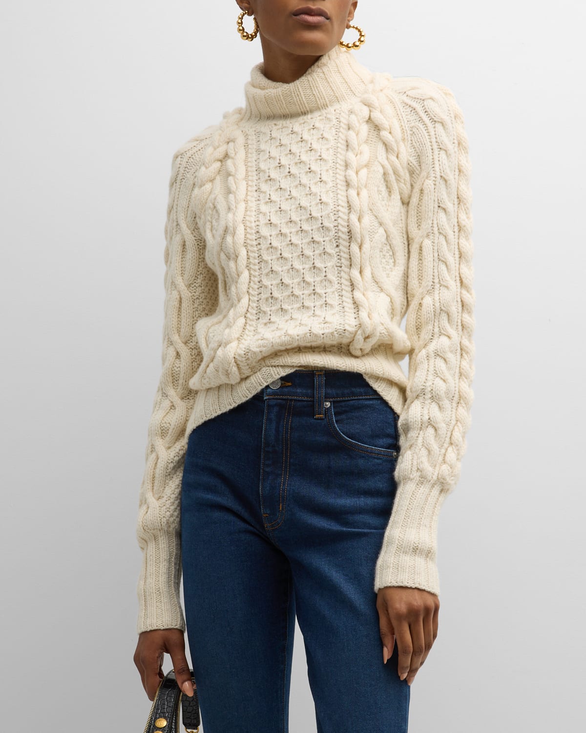Salon 1884 Roisin Cable Wool Cashmere Turtleneck Sweater In Cream