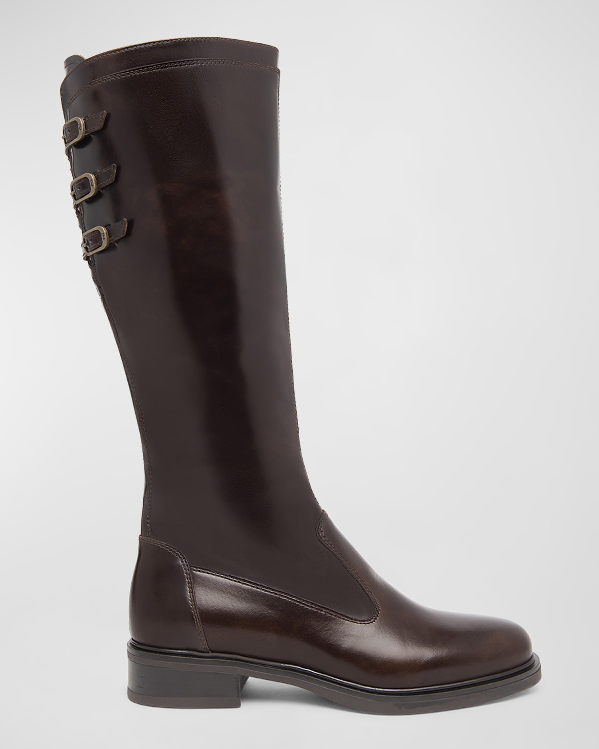 Nerogiardini Leather Buckle Riding Boots In Dark Brown
