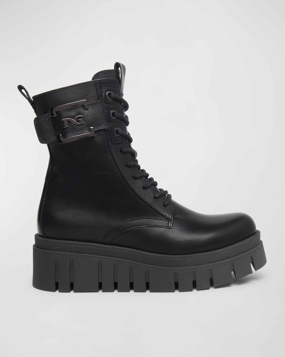 Shop Nerogiardini Logo Cuff Lace-up Combat Boots In Black