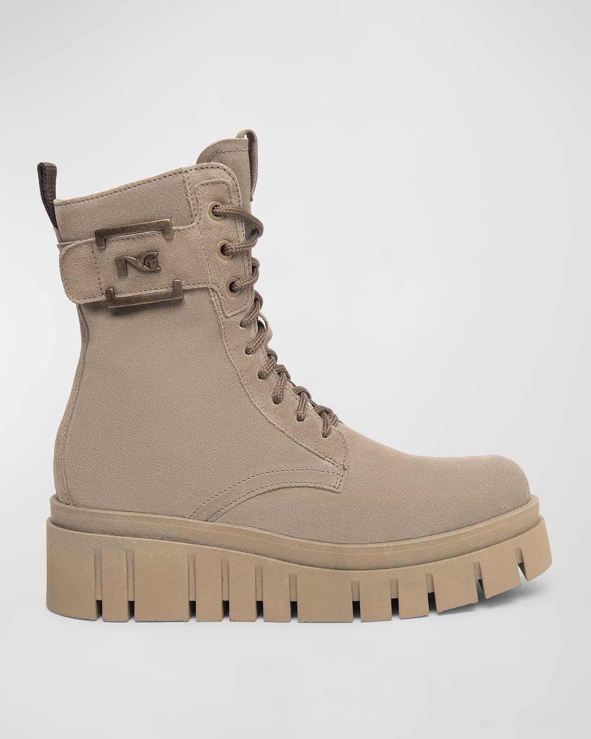 Shop Nerogiardini Logo Cuff Lace-up Combat Boots In Taupe