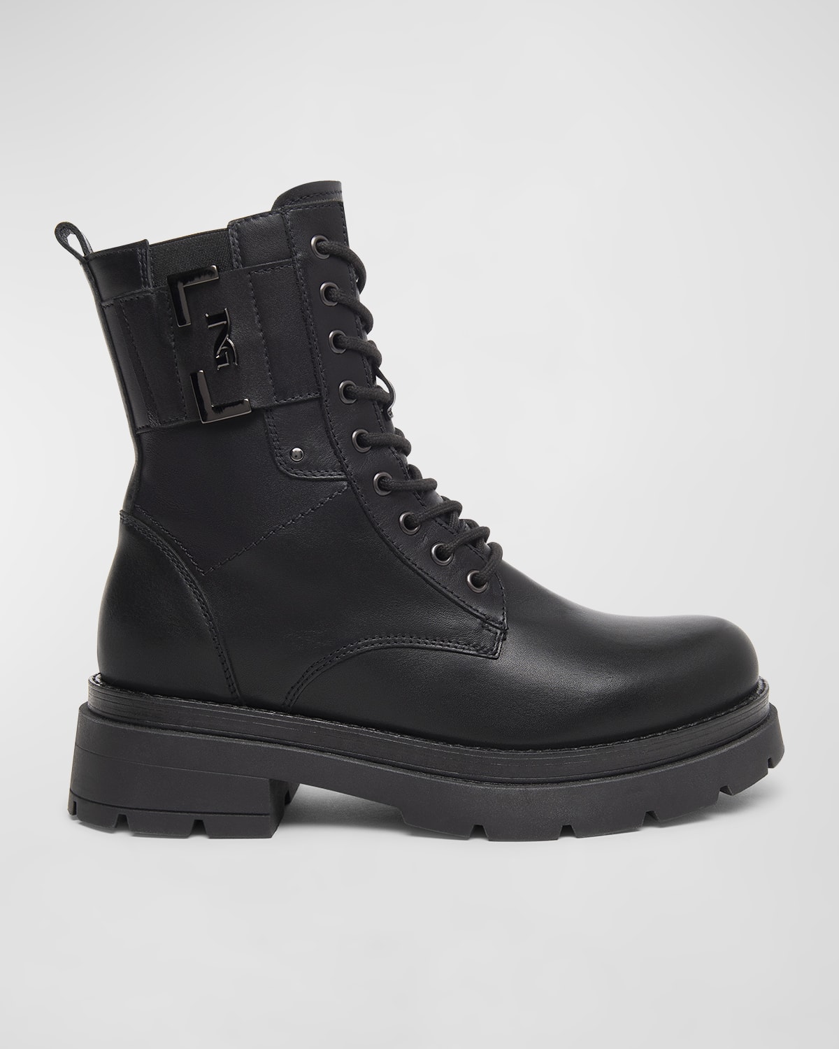 NEROGIARDINI LOGO CUFF LACE-UP COMBAT BOOTS