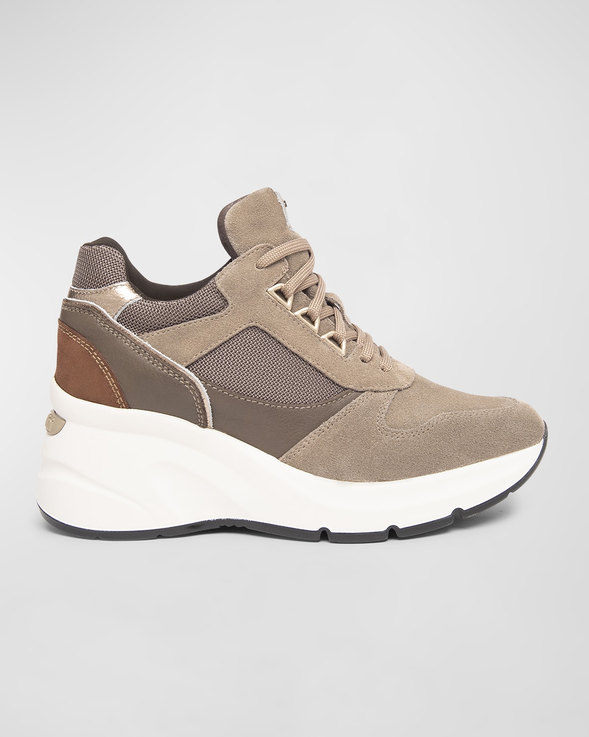Mixed Leather Wedge Runner Sneakers