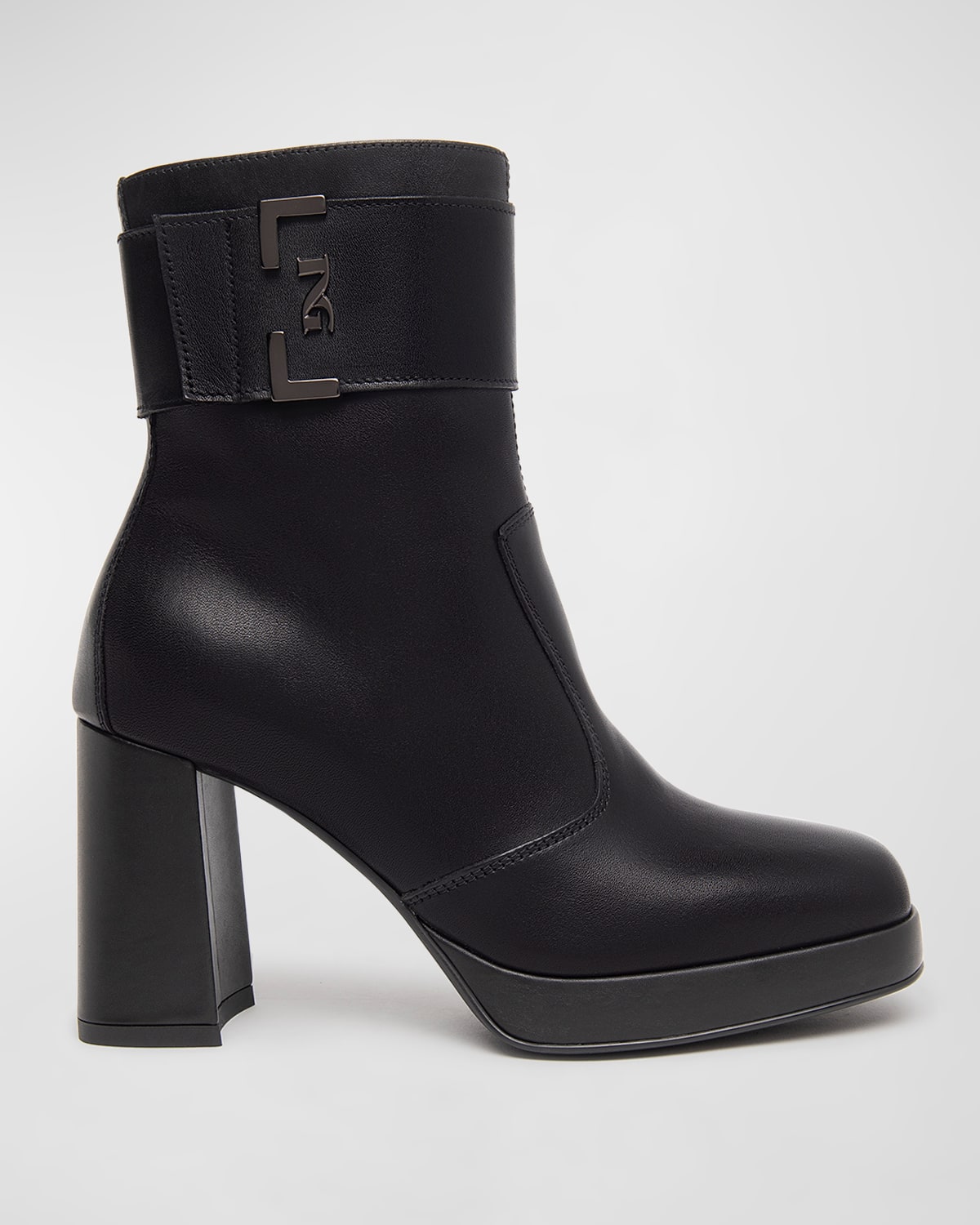 NEROGIARDINI LEATHER LOGO-CUFF PLATFORM BOOTIES