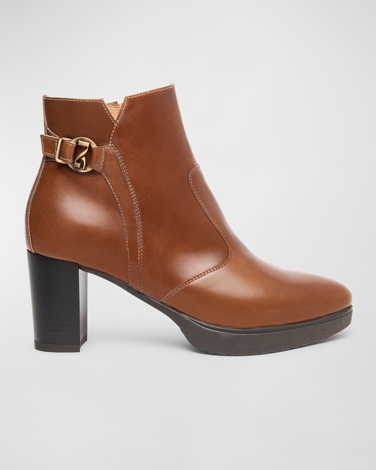 Shop Nerogiardini Leather Buckle Ankle Booties In Cognac