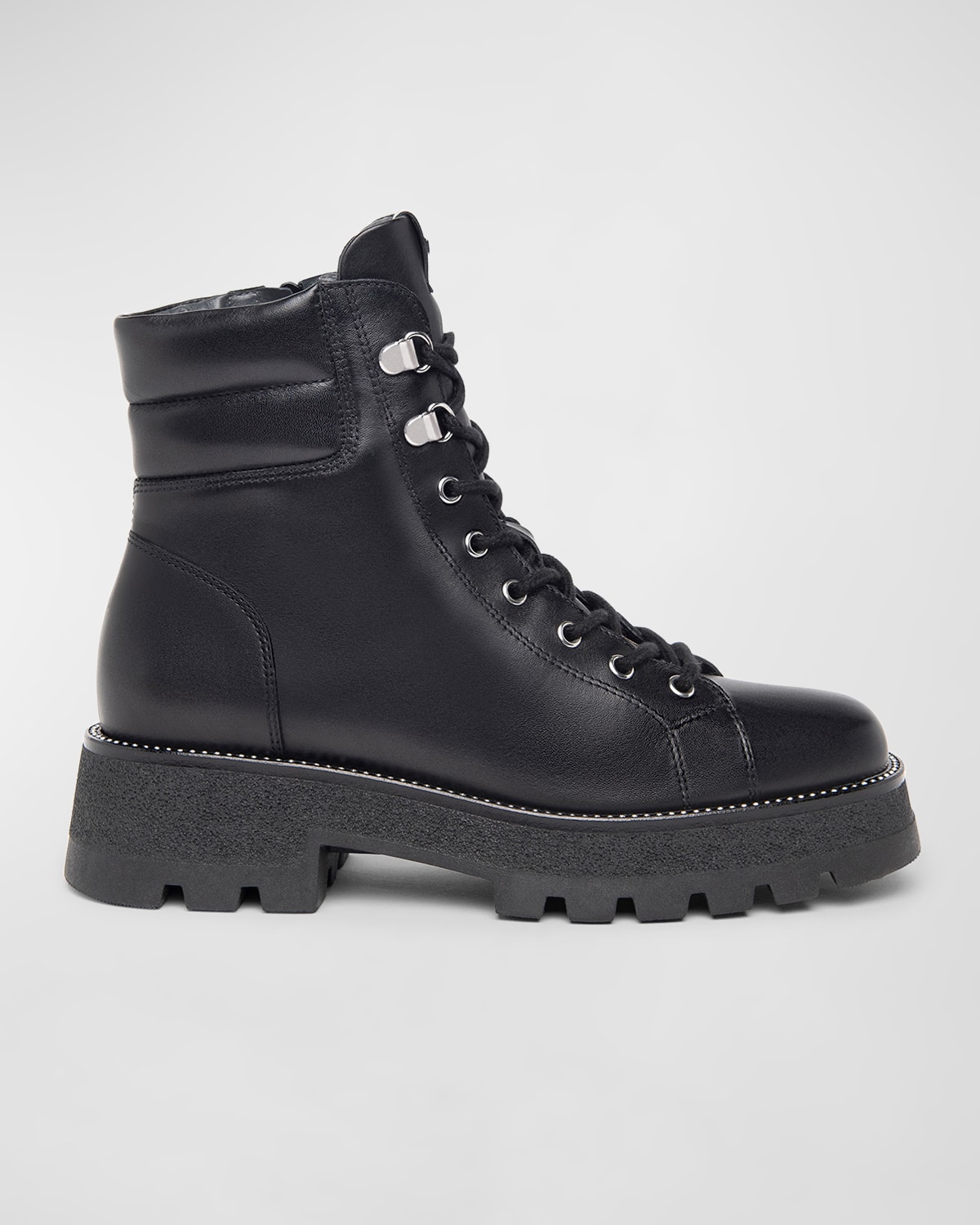 Nerogiardini Leather Lace-up Hiker Booties In Black