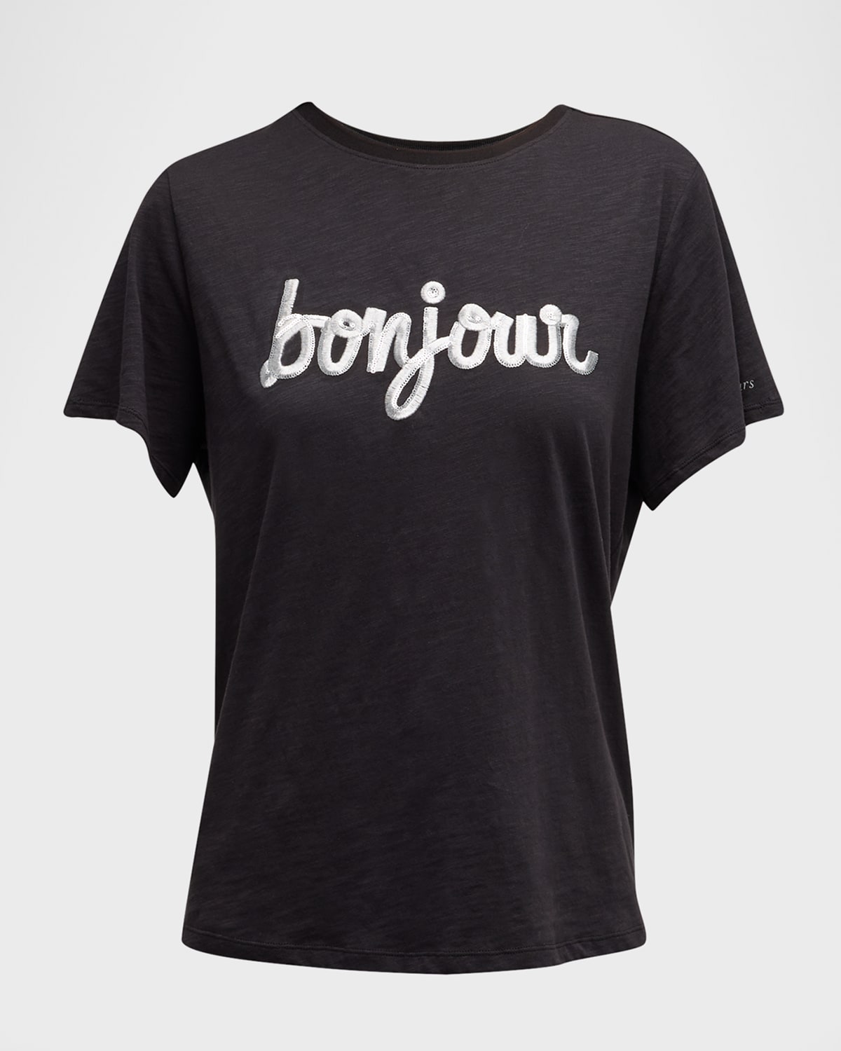 Cinq À Sept Bonjour Fringe Embroidered Shrunken T-shirt In Blacksilver