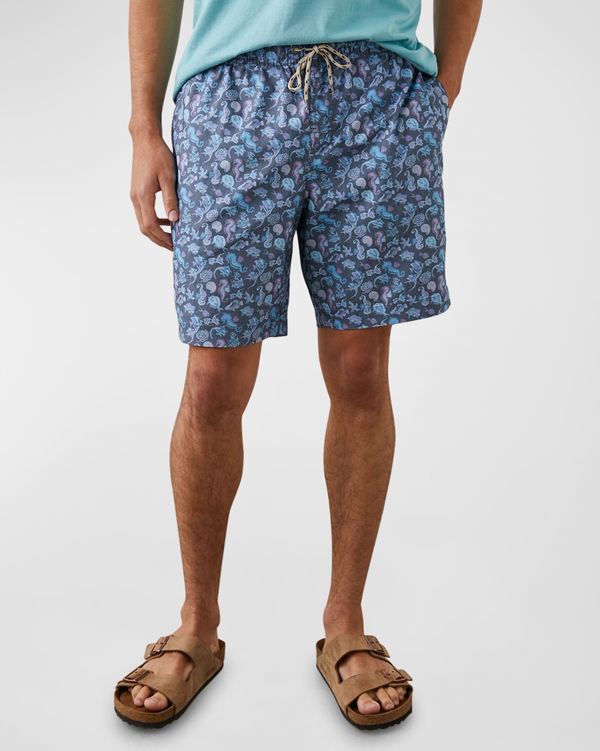 Rails Kian Drawstring 8.25 Printed Swim Trunks In Blue Miami Cove