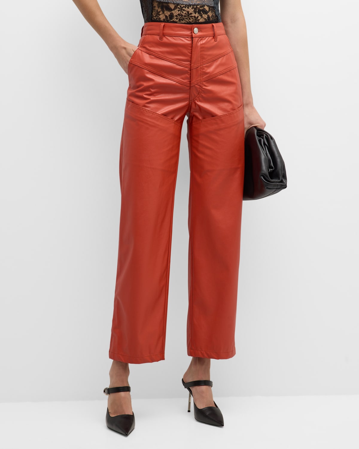 Koché Wide-leg Paneled Faux-leather Pants In Red