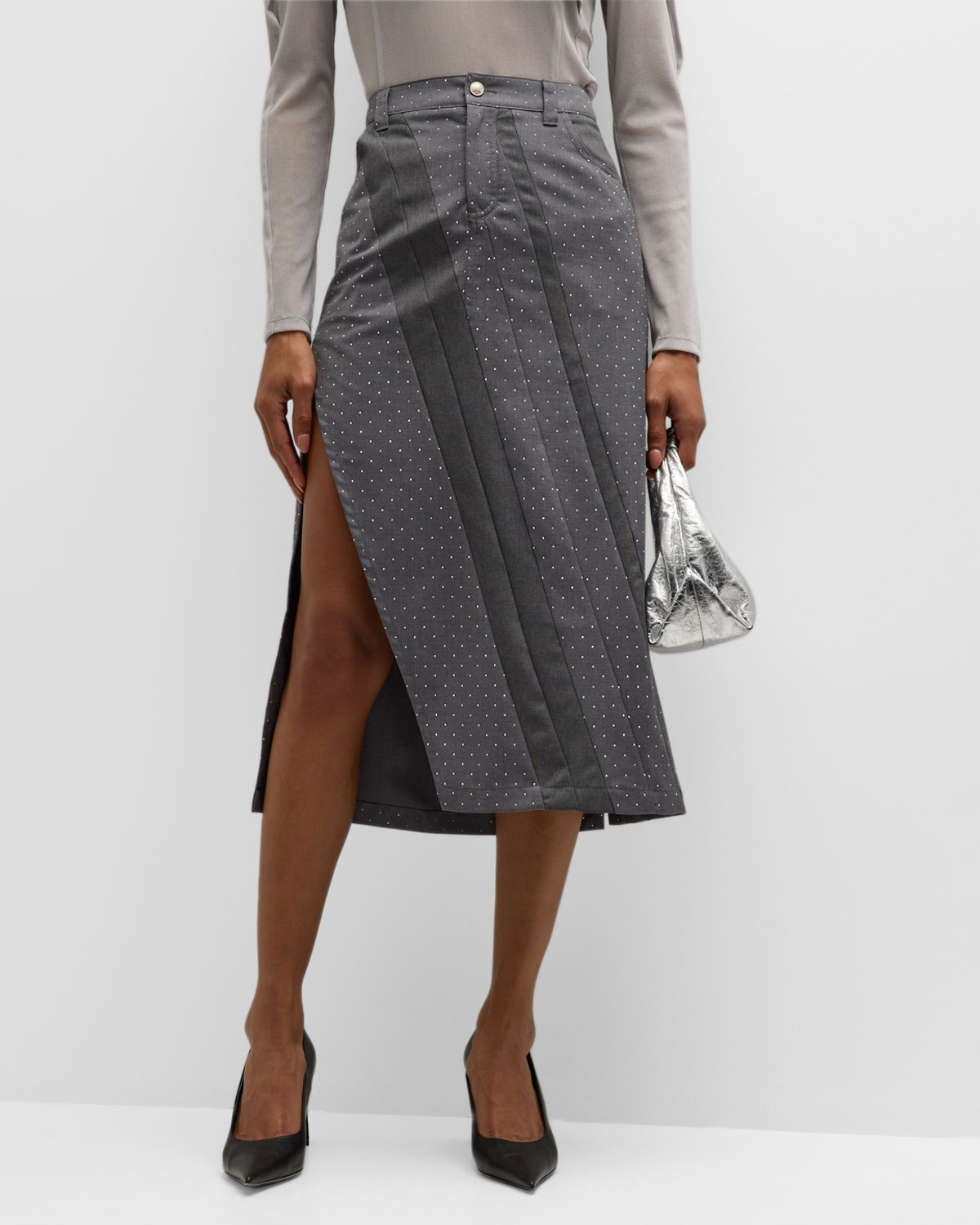 Koché Paneled A-line Midi Skirt In Grey