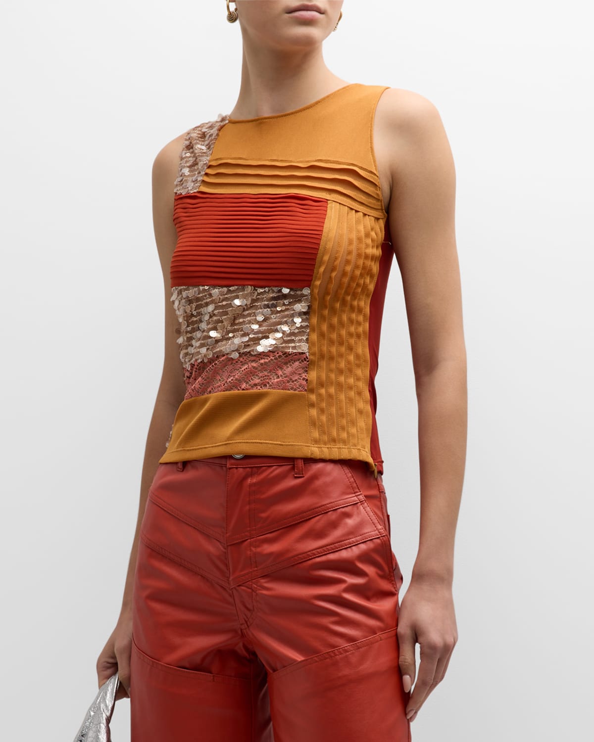Koché Patchwork Cropped Tank Top In Red