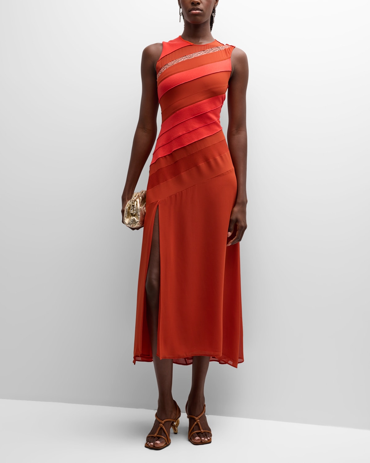 Koché Sleeveless Colourblock A-line Maxi Dress In Red
