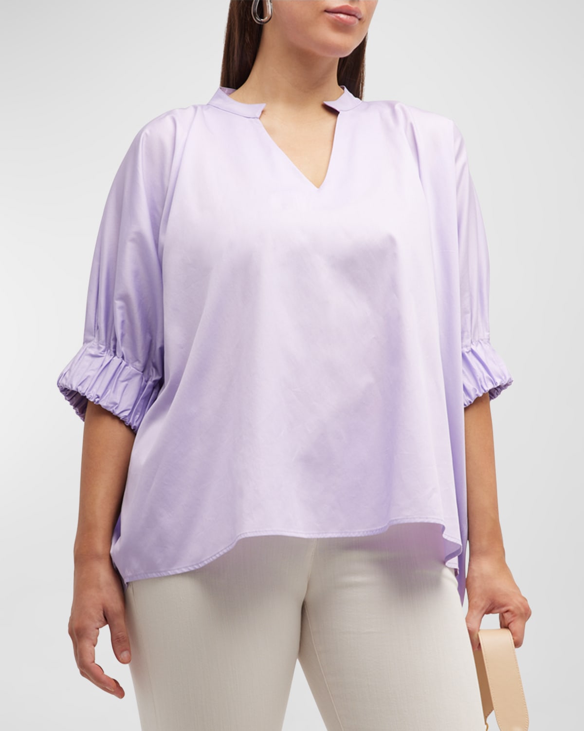 HARSHMAN PLUS SIZE MEDINA BLOUSON-SLEEVE COTTON BLOUSE