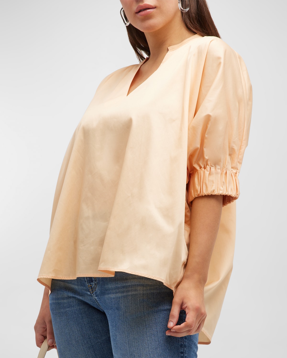 HARSHMAN PLUS SIZE MEDINA BLOUSON-SLEEVE COTTON BLOUSE