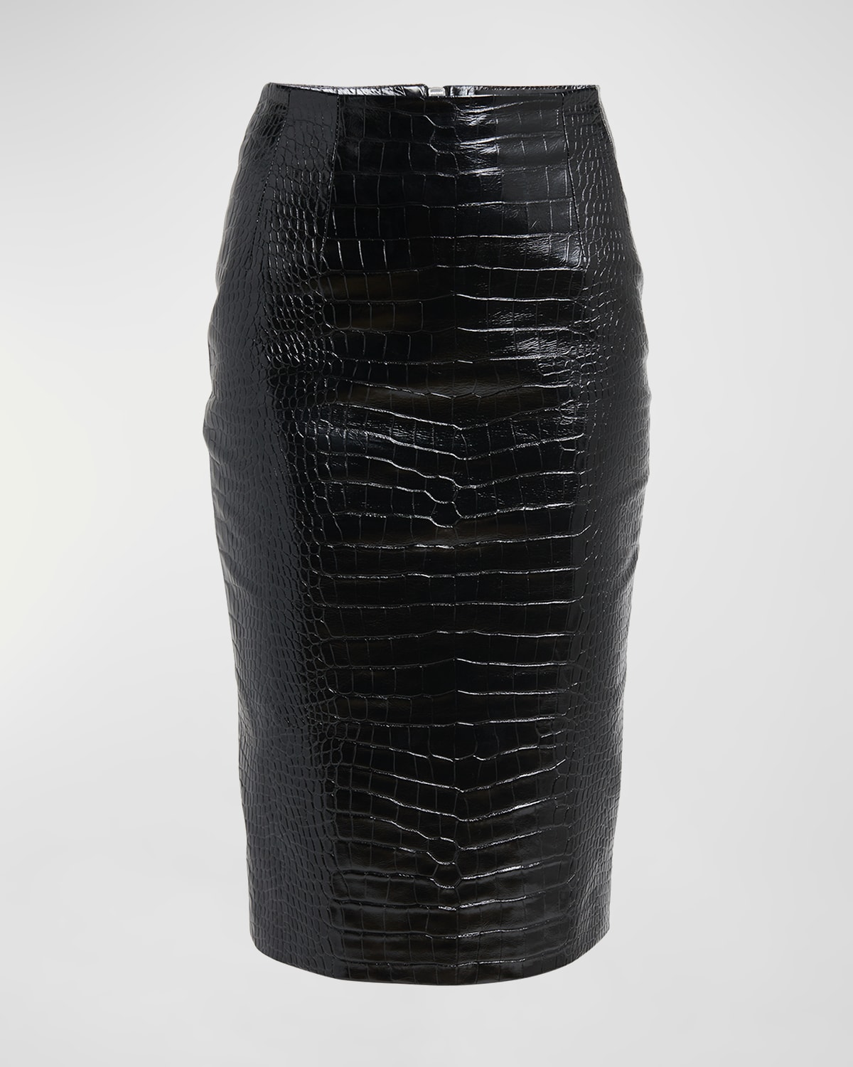 Shop Versace Croc-embossed Patent Leather Pencil Skirt In Black