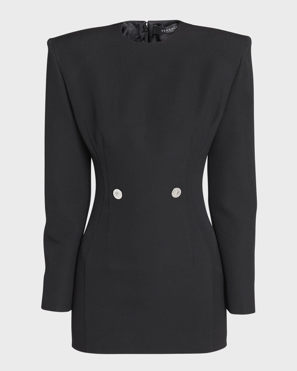 Versace Wool Grain De Poudre Mini Dress In Black