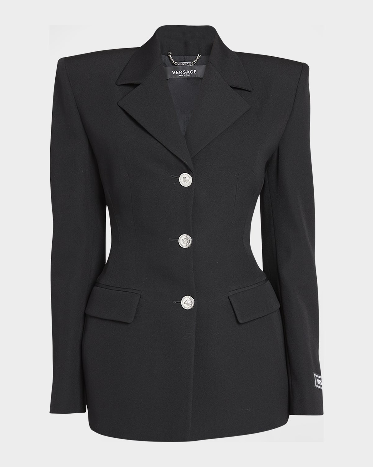 Shop Versace Grain De Poudre Wool Blazer Jacket In Black