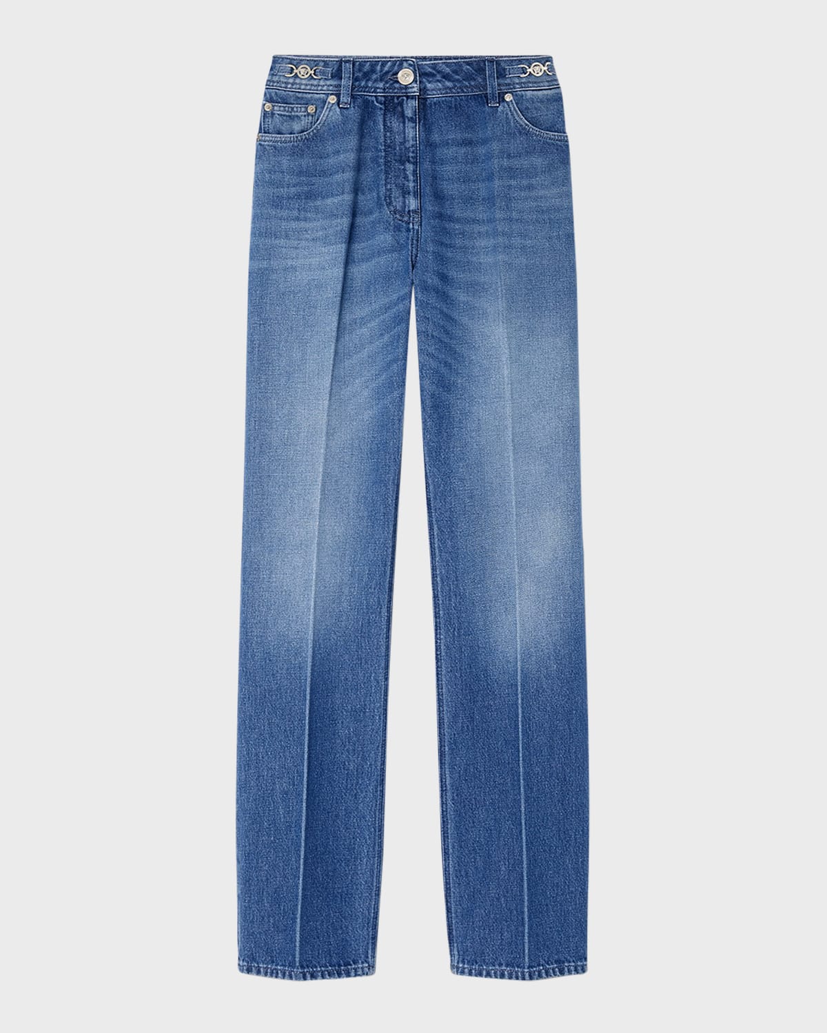 Shop Versace Stone Wash Denim Straight-leg Jeans In Medium Blue