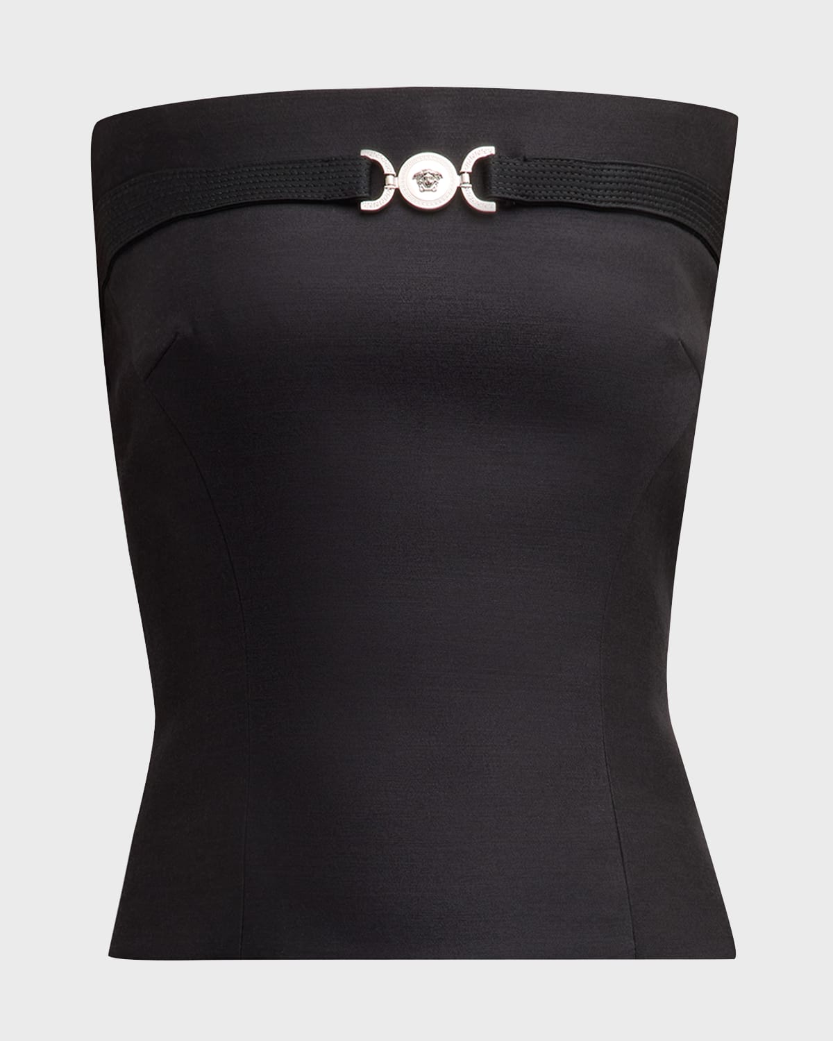 Versace Embellished Wool And Silk-blend Top In Black