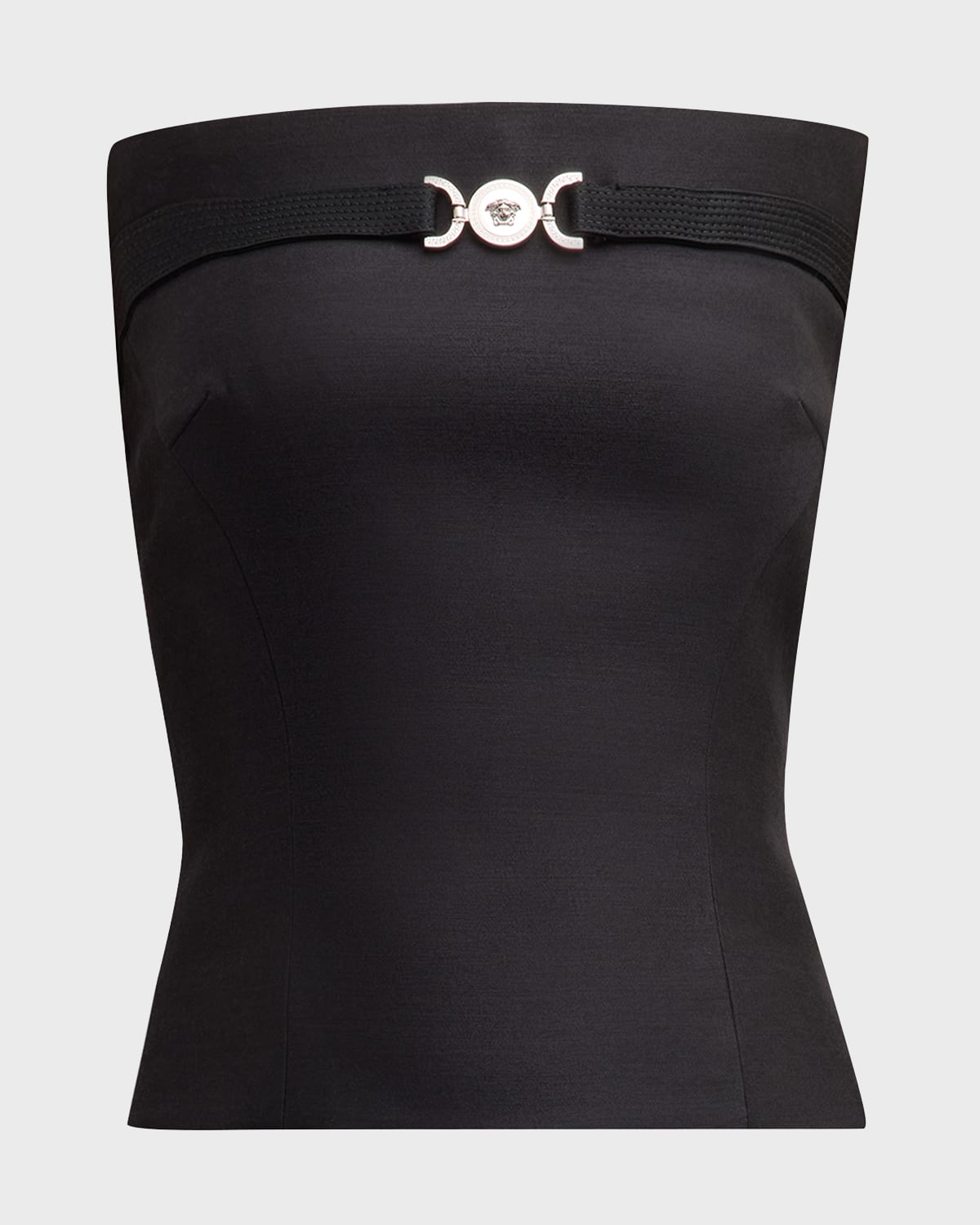 Shop Versace Sculpted Wool-silk Strapless Bustier Top In Black