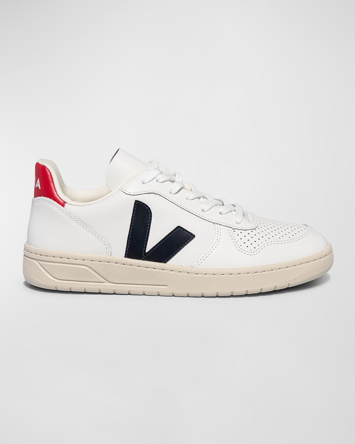 Shop Veja V-10 Bicolor Leather Low-top Sneakers In Extra White Nauti