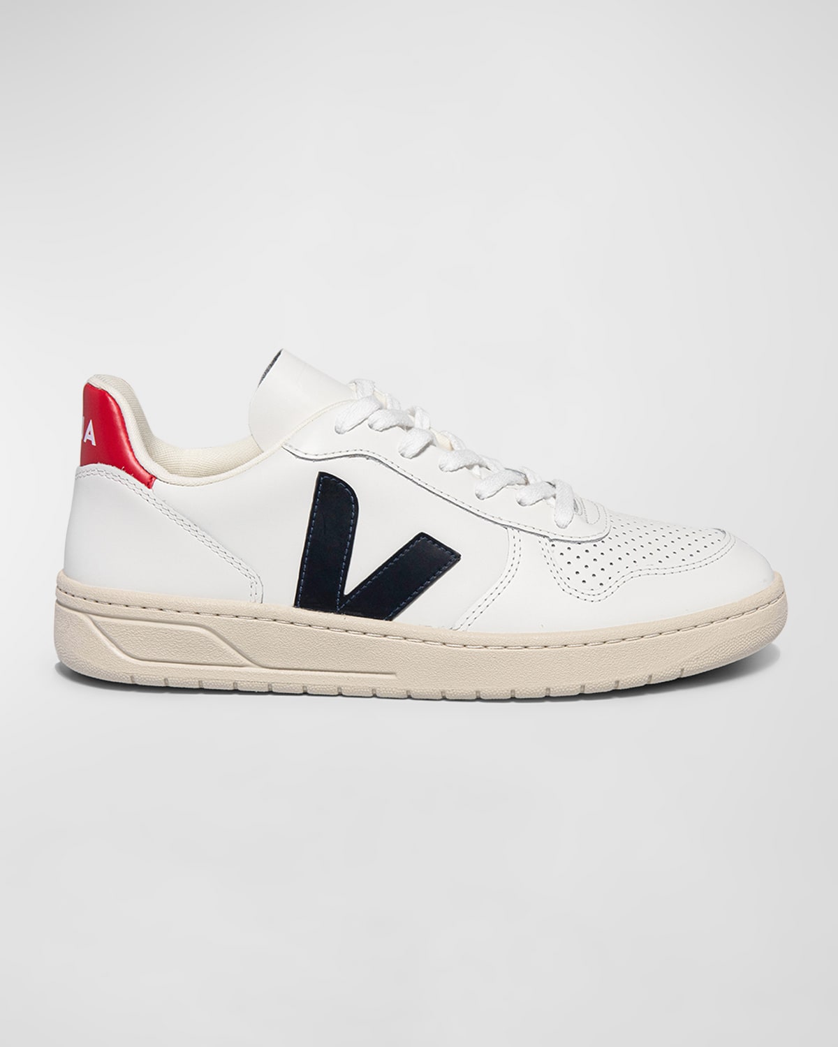 Veja V-10 Bicolor Leather Low-top Sneakers In Extra White Nauti