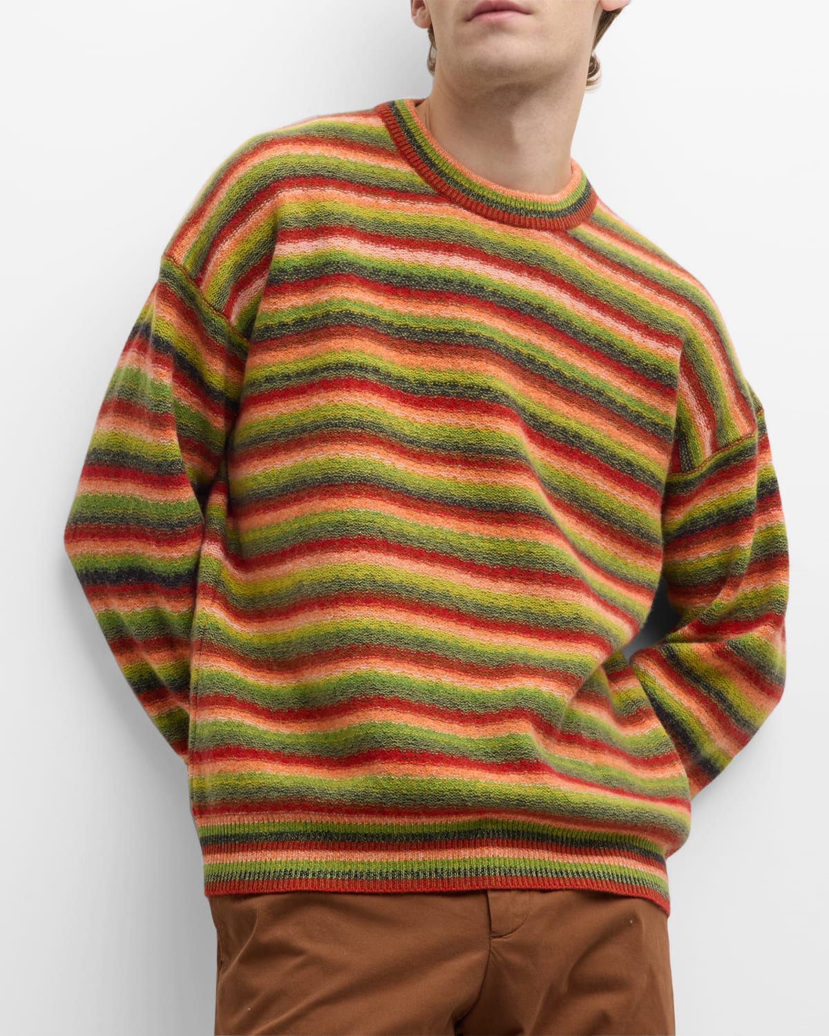 The Elder Statesman X Zegna Men's Cashmere-wool Striped Sweater In Md Brwstrp