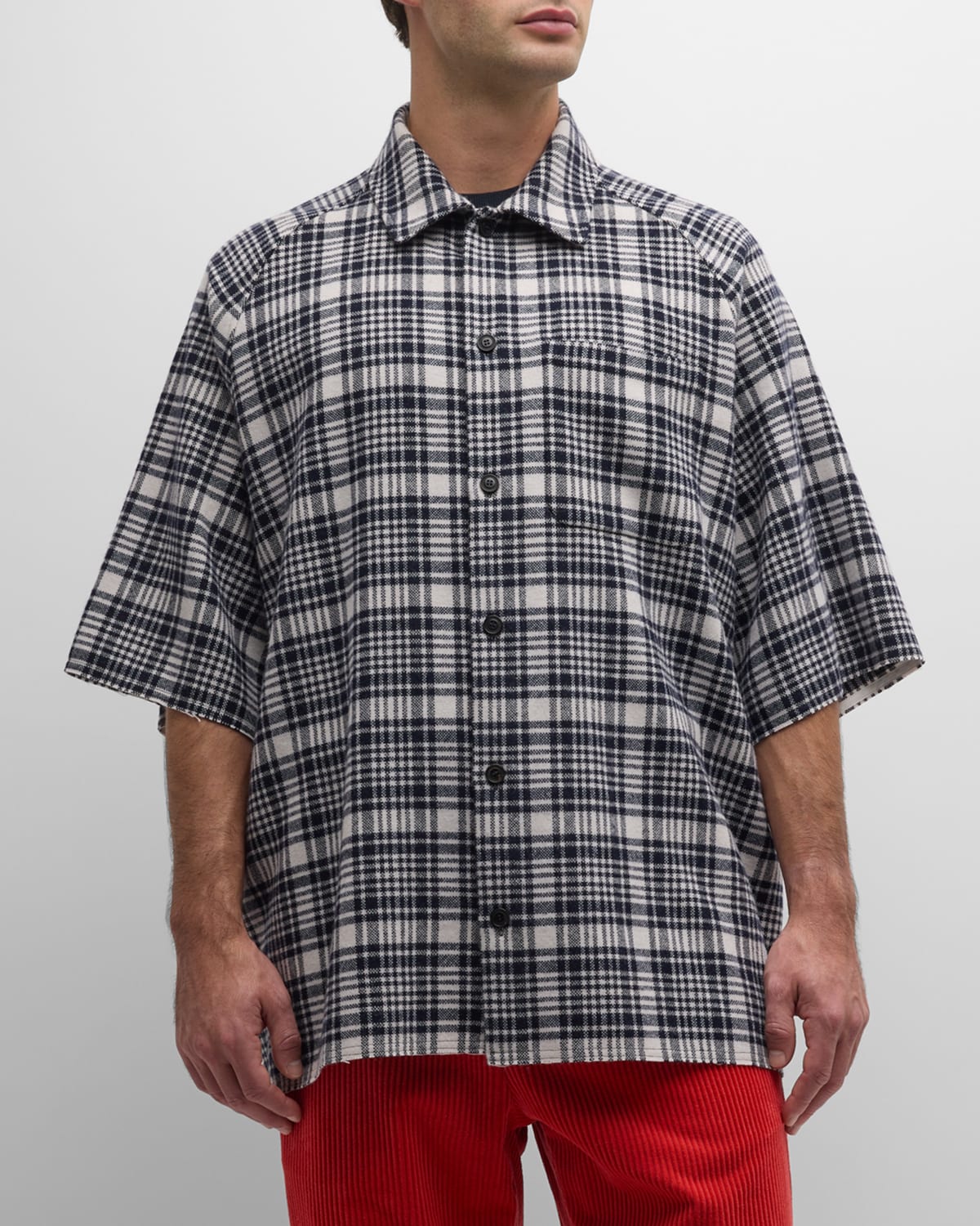 The Elder Statesman X Zegna Men's Wool-cashmere Plaid Button-down Shirt In Dk Blu Ck