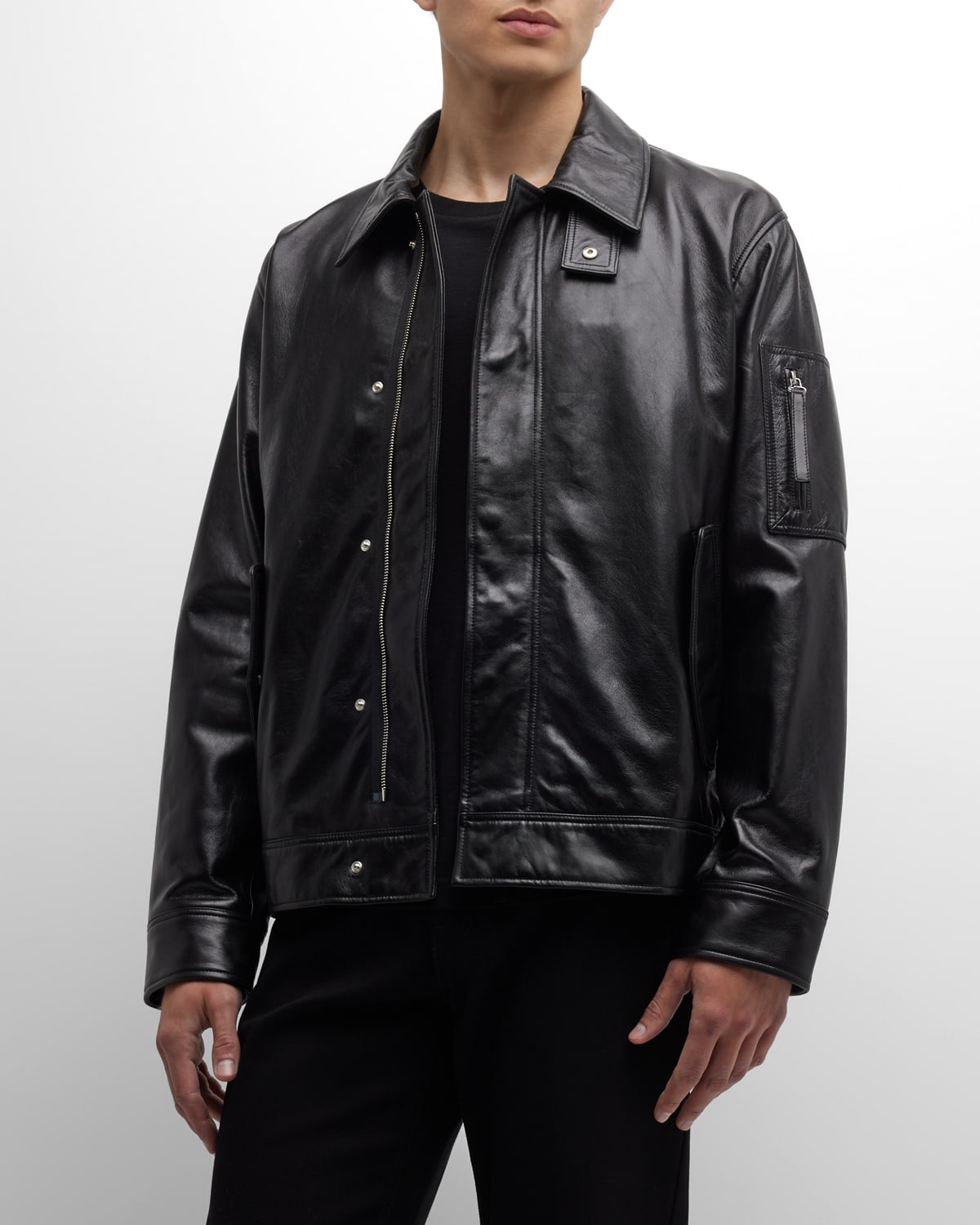 Shop Helmut Lang Men's Classic Leather Jacket In Blk
