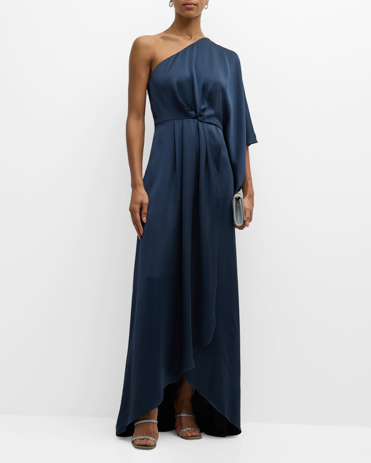 Ramy Brook High-low One-shoulder Kimono-sleeve Gown In Navy