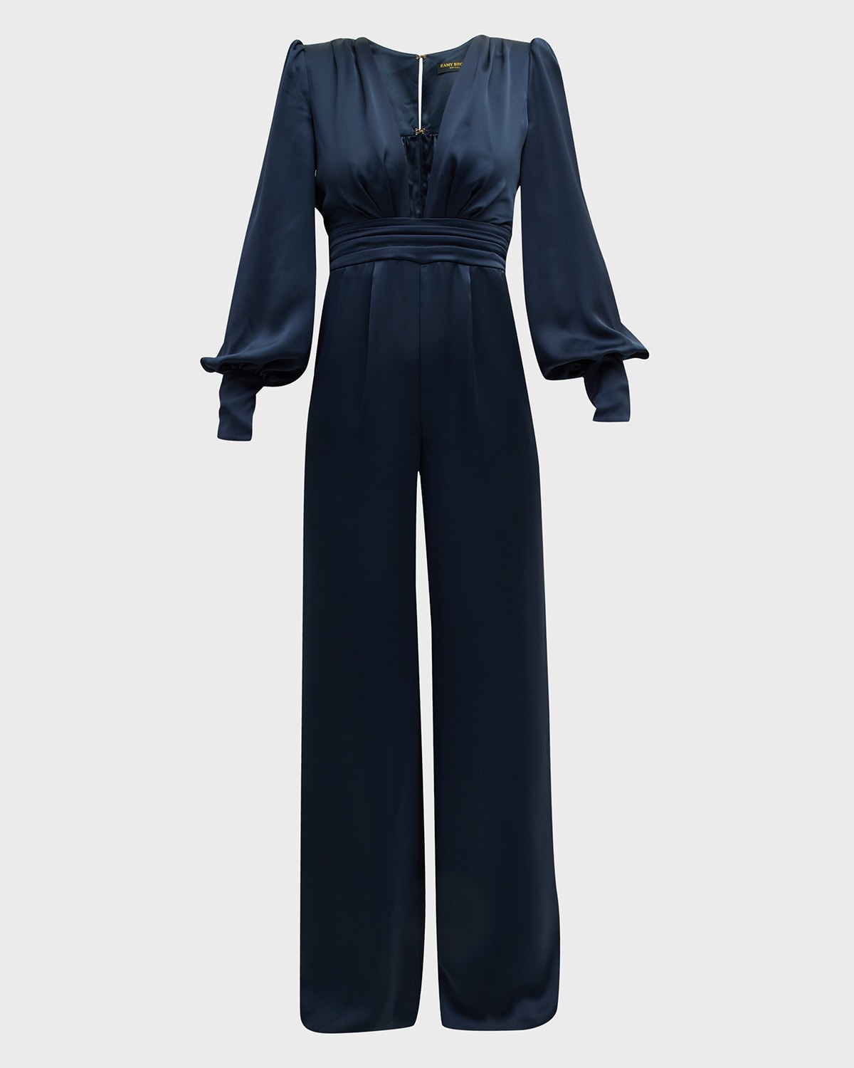 Ramy Brook Madelane Pleated Deep V-neck Jumpsuit In Navy