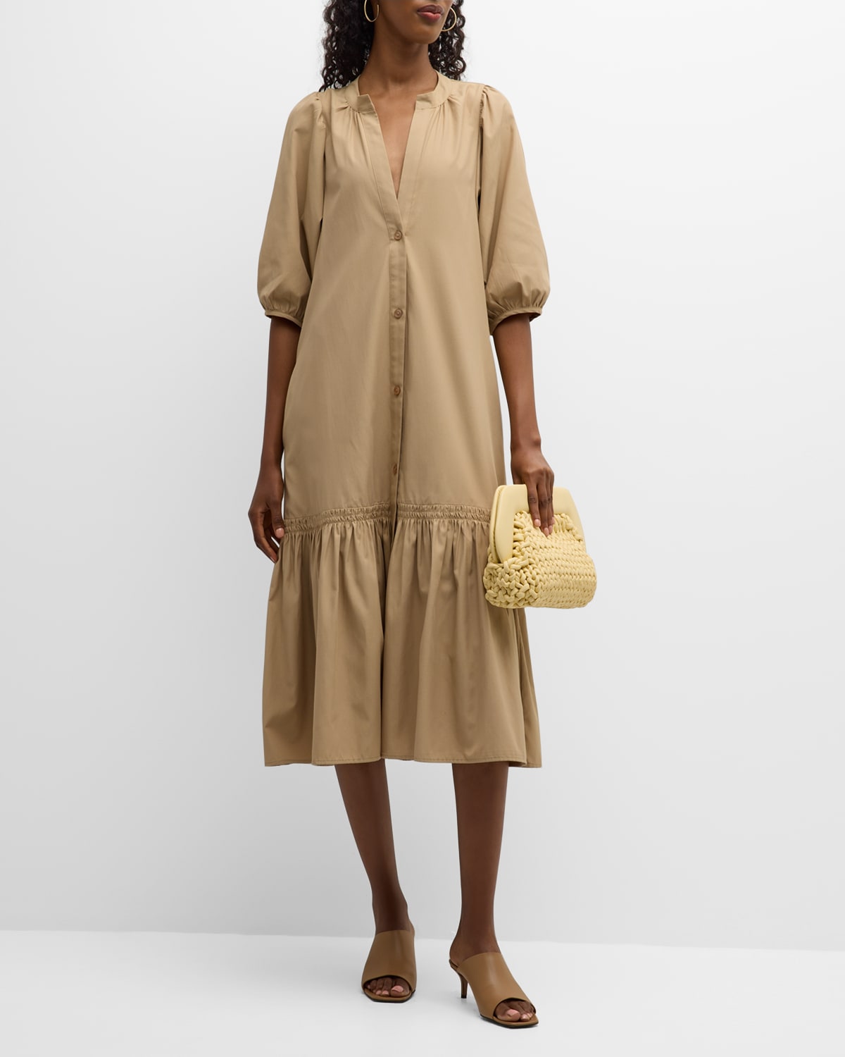 Palma Button-Front Poplin Dress