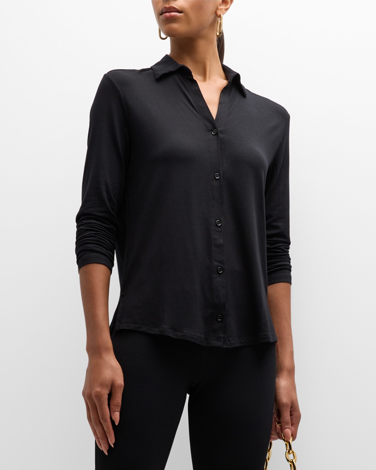 Shop Majestic Soft Touch Button-front Shirt In Noir