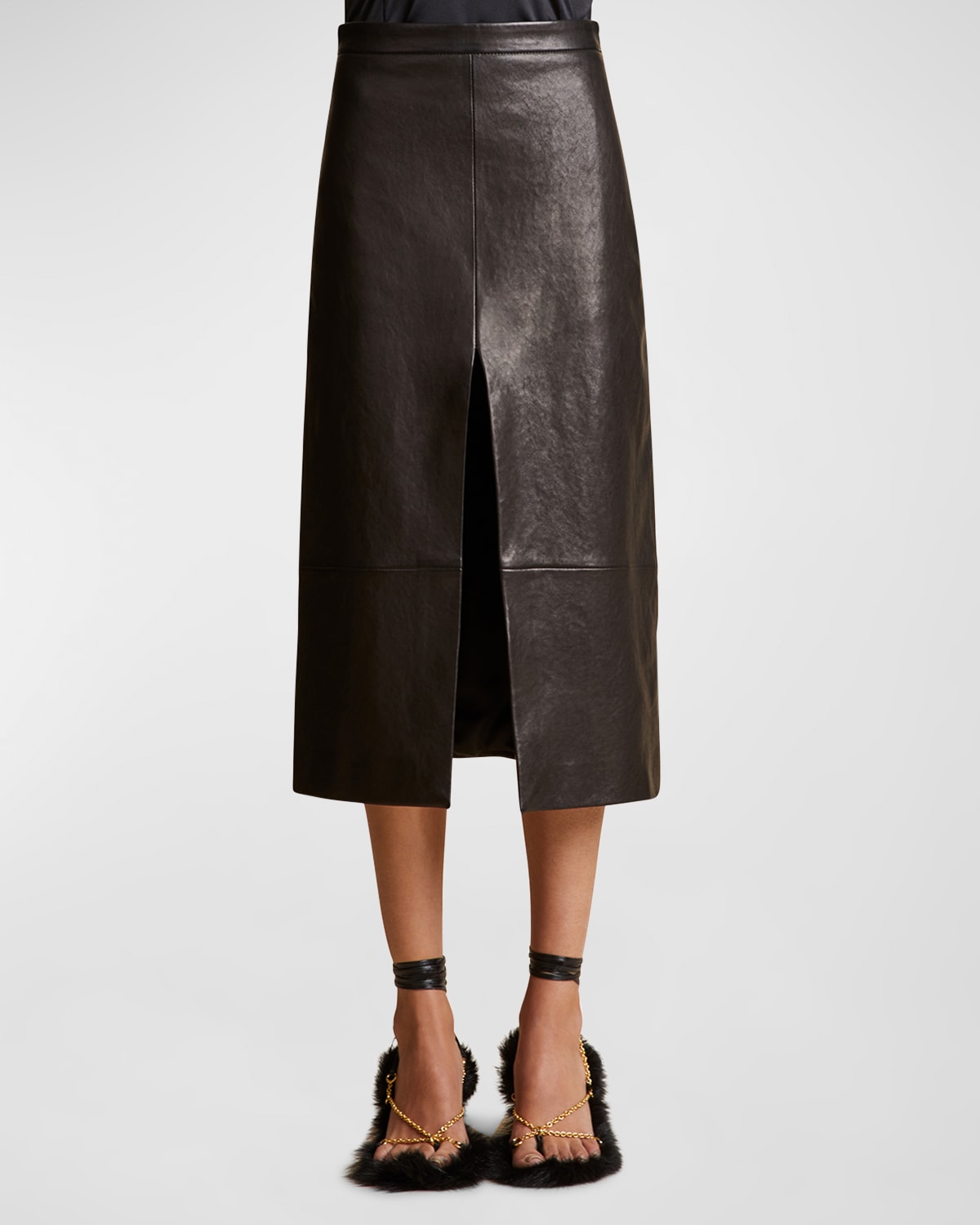 Khaite Fraser Leather Skirt In Black
