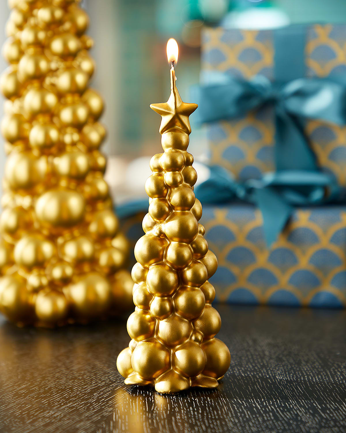 Neiman Marcus 8" Gold Christmas Tree Candle In Multi