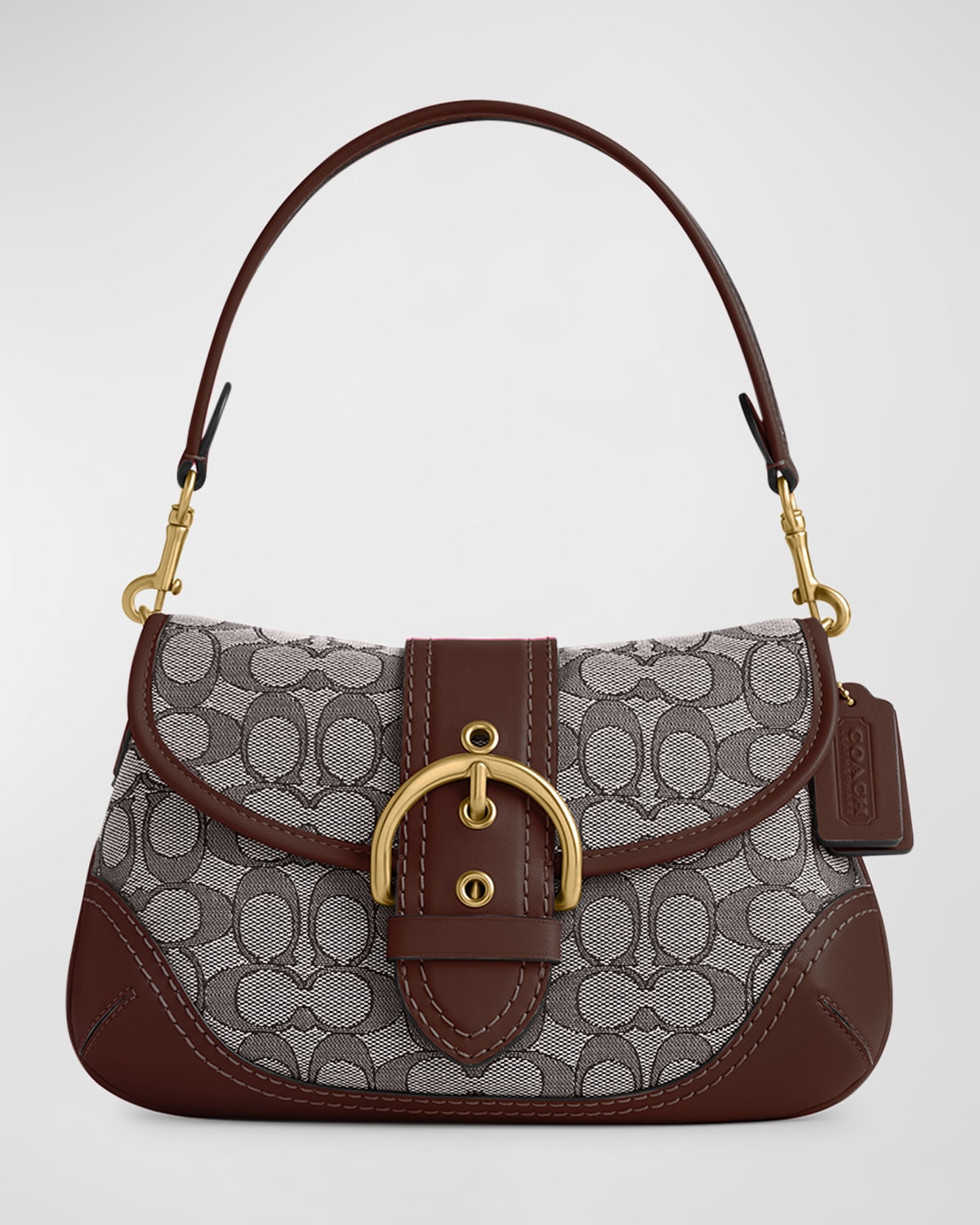 バッグ Coach Soho Signature Brown Bag Coach Soho Signature Jacquard Shoulder Bag In Brown/gold