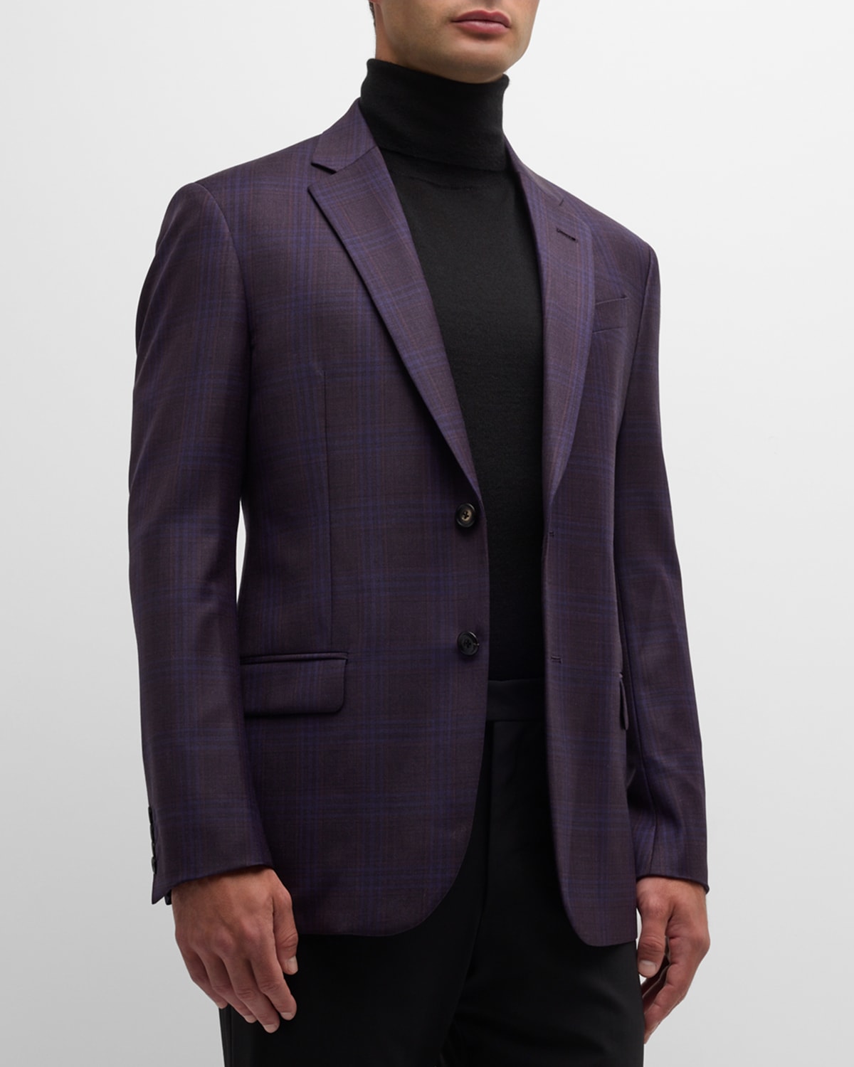 Shop Emporio Armani Men's Plaid Wool Sport Coat In Purple