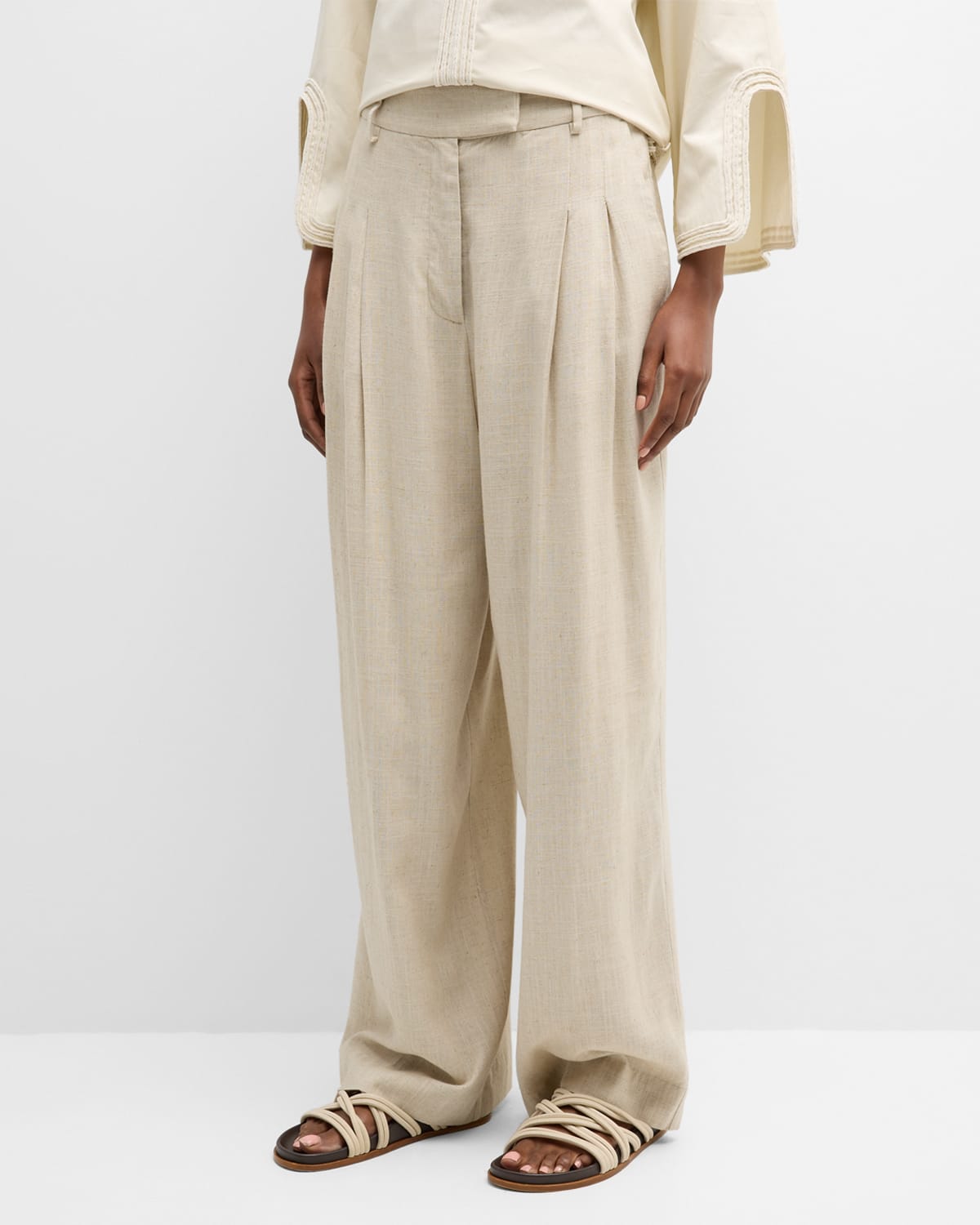 Shop By Malene Birger Cymbaria Wide-leg Pleated Pants In Undyed