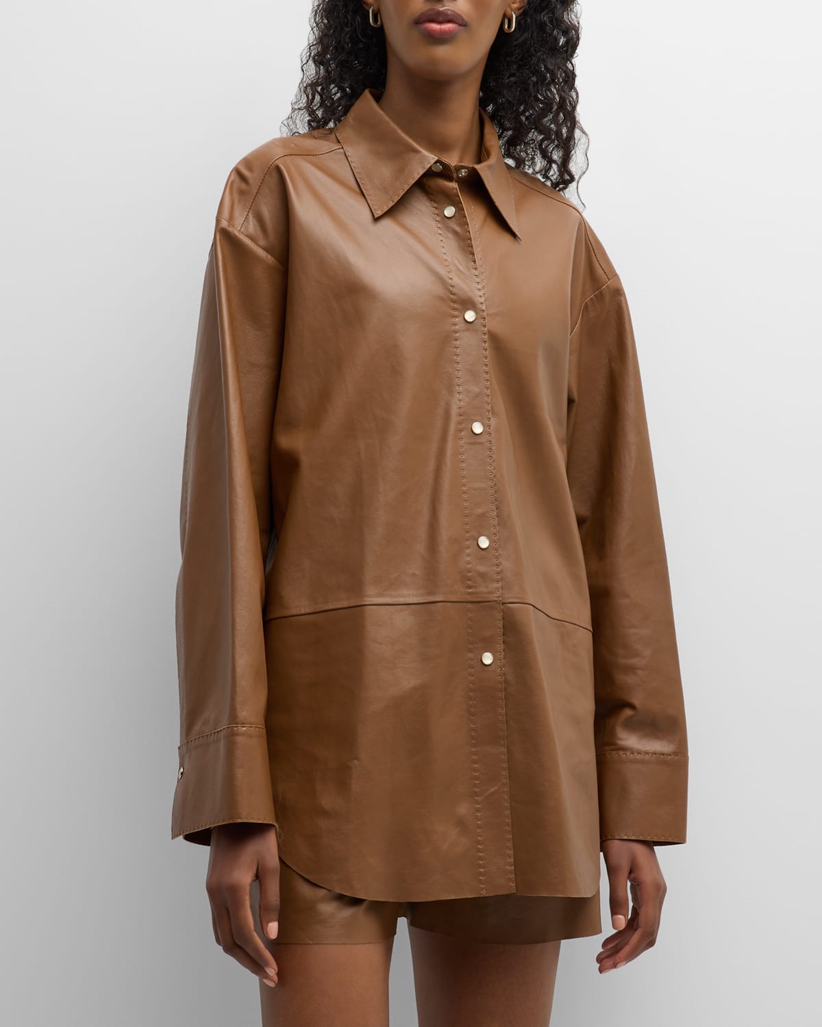 Shop By Malene Birger Barissa Leather Button-front Shirt In Bison